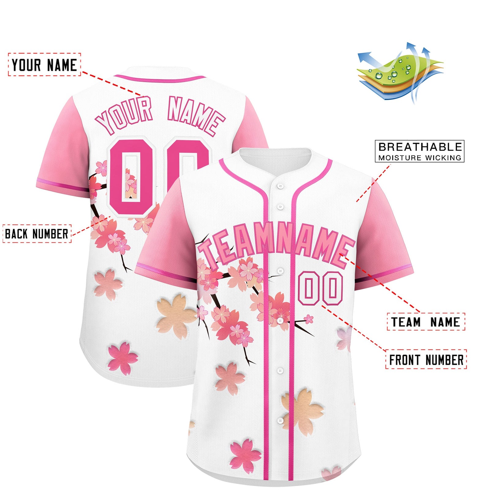 Custom White pink Gradient Fashion Elastic Baseball Jersey| KXKSHOP