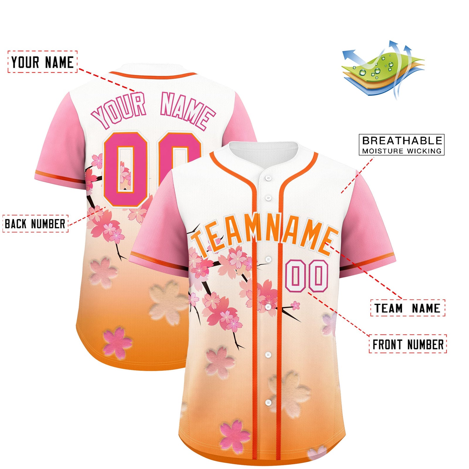 Custom Gold Orange Pink Gradient Fashion Elastic Baseball Jersey| KXKSHOP