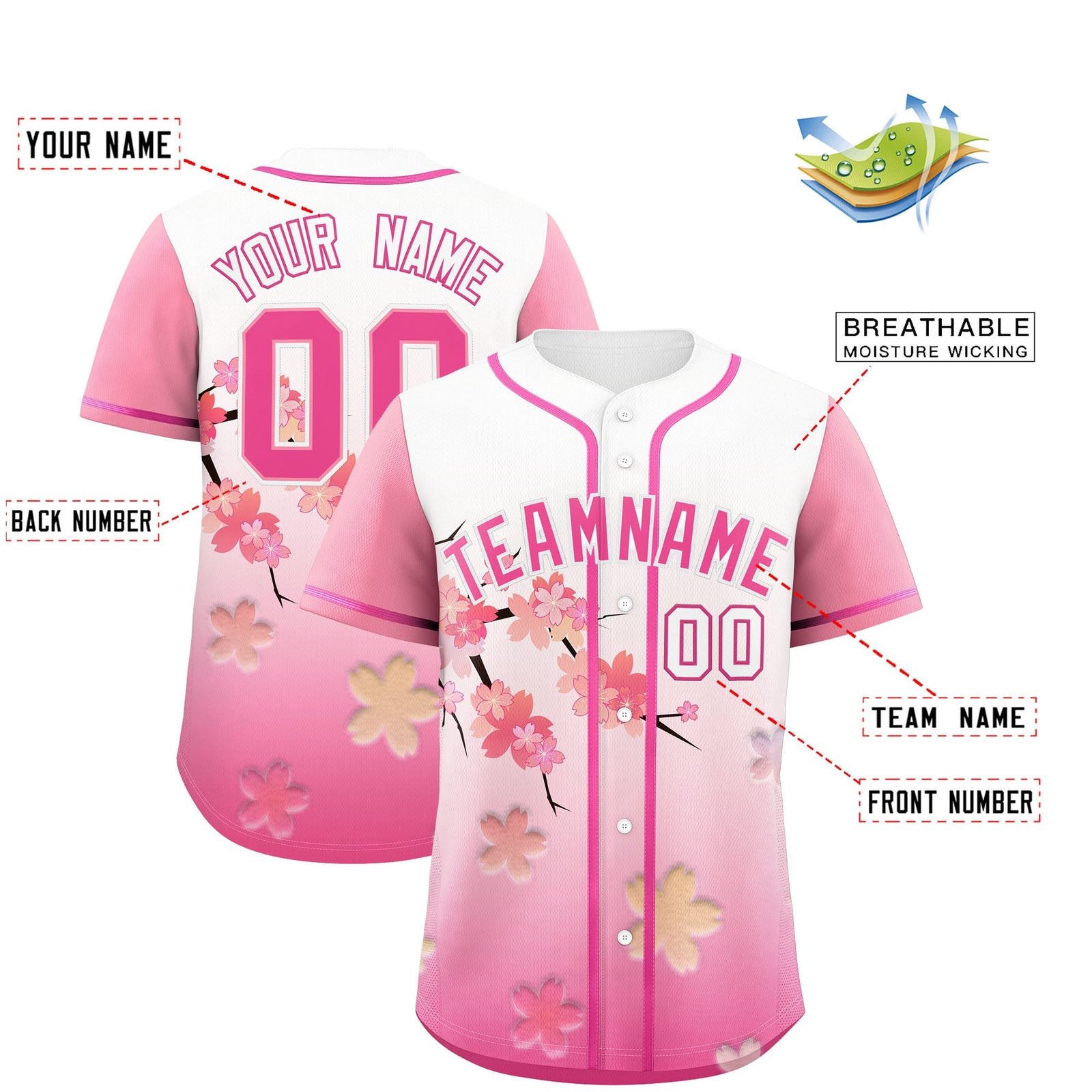 Custom White Pink Gradient Fashion Elastic Baseball Jersey| KXKSHOP