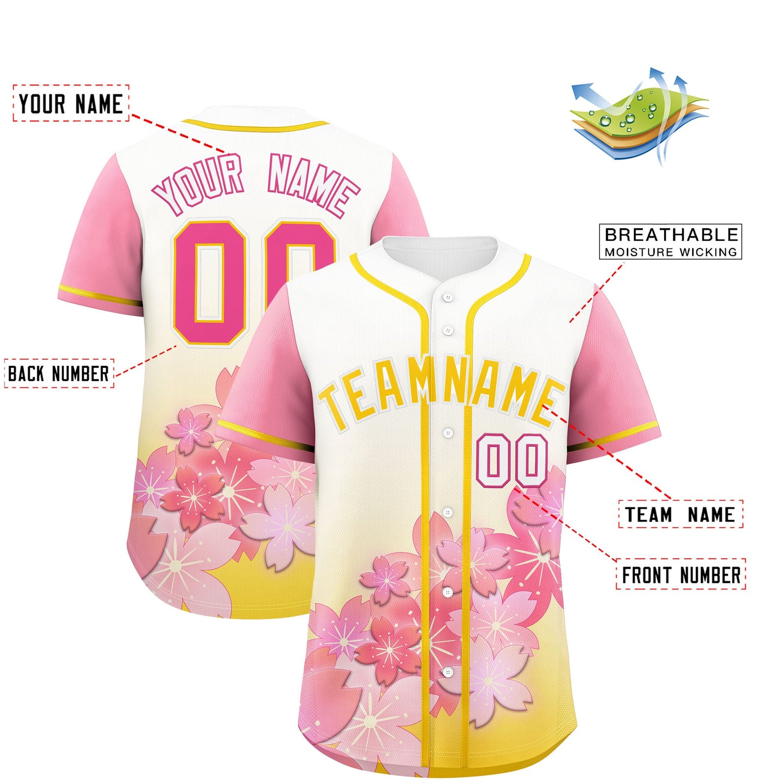 Custom Gold Pink Gradient Fashion Elastic Baseball Jersey| KXKSHOP