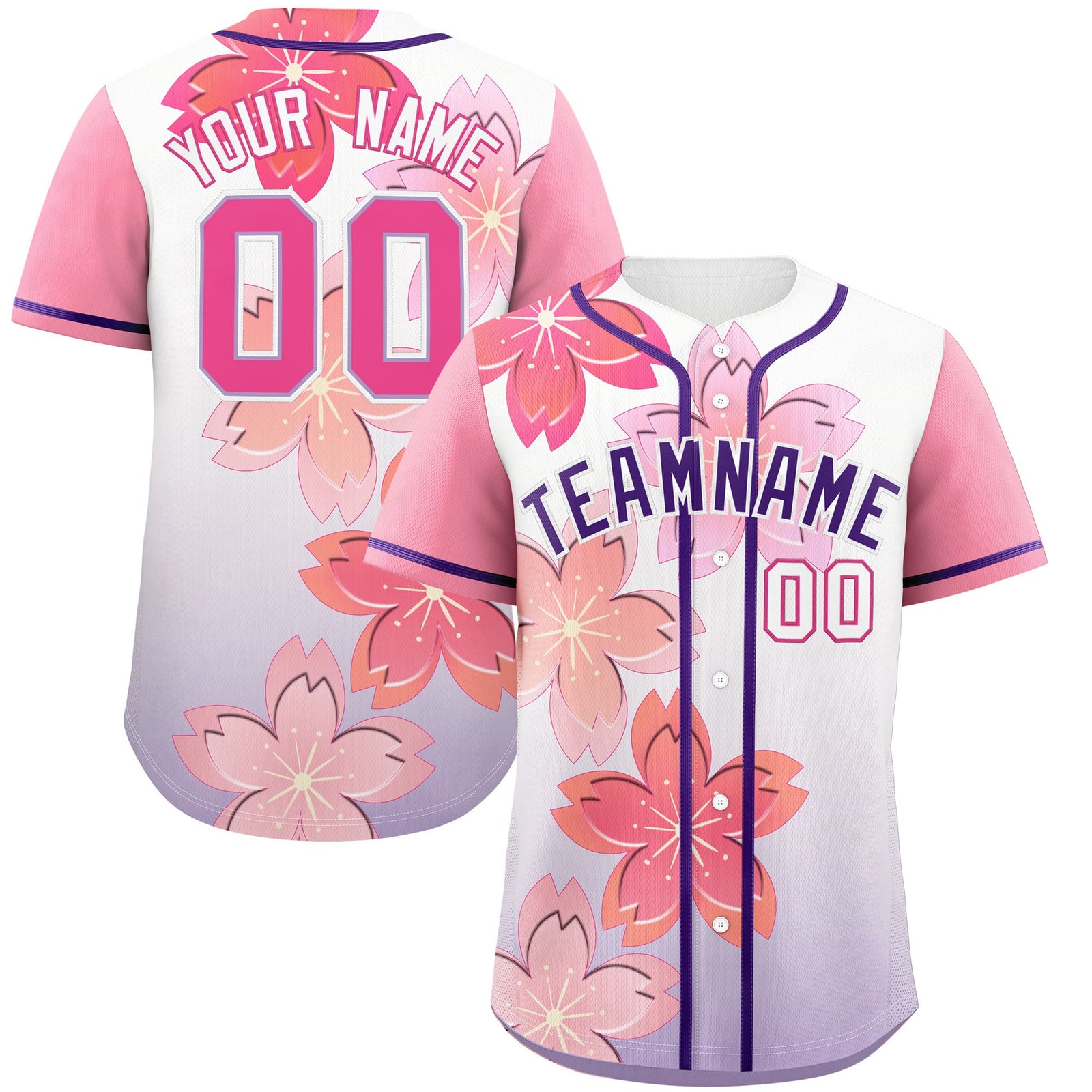 Custom Purple Pink Gradient Fashion Elastic Baseball Jersey| KXKSHOP