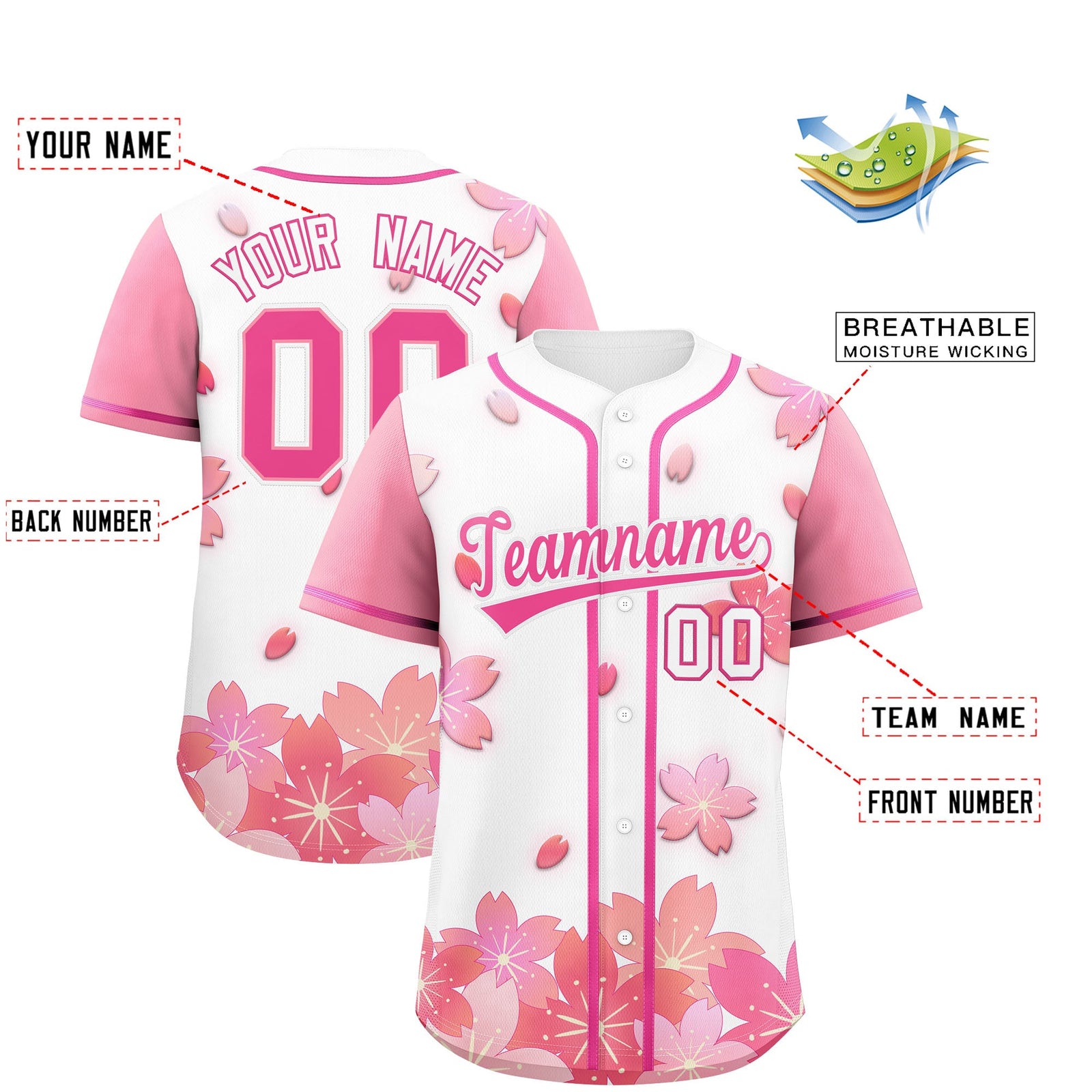 Custom White Pink Gradient Fashion Elastic Baseball Jersey| KXKSHOP