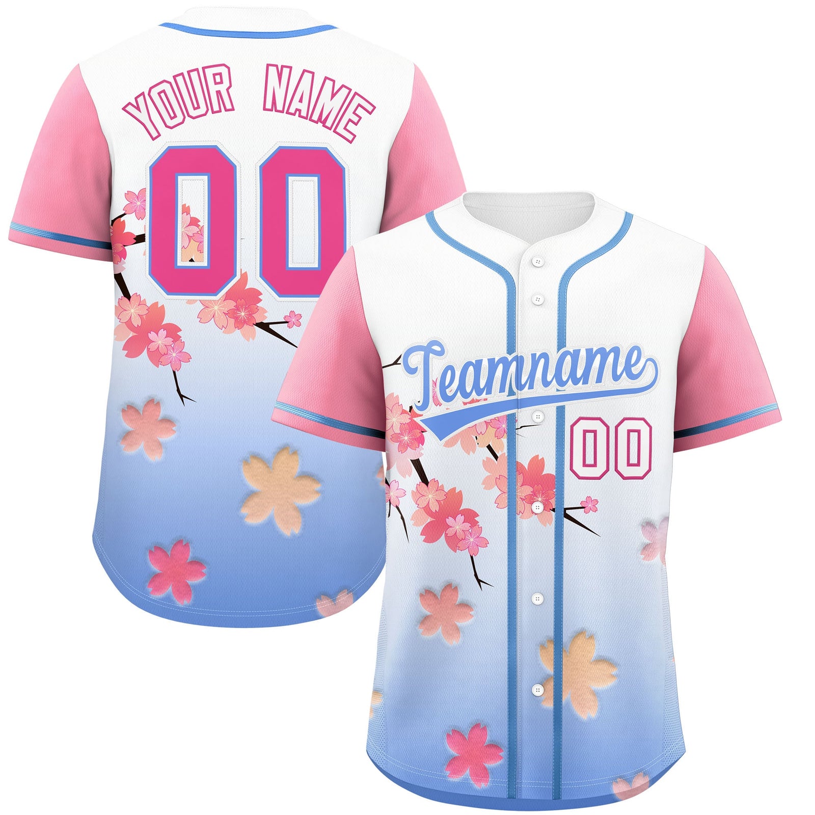 Custom Light Blue Pink Gradient Fashion Elastic Baseball Jersey| KXKSHOP