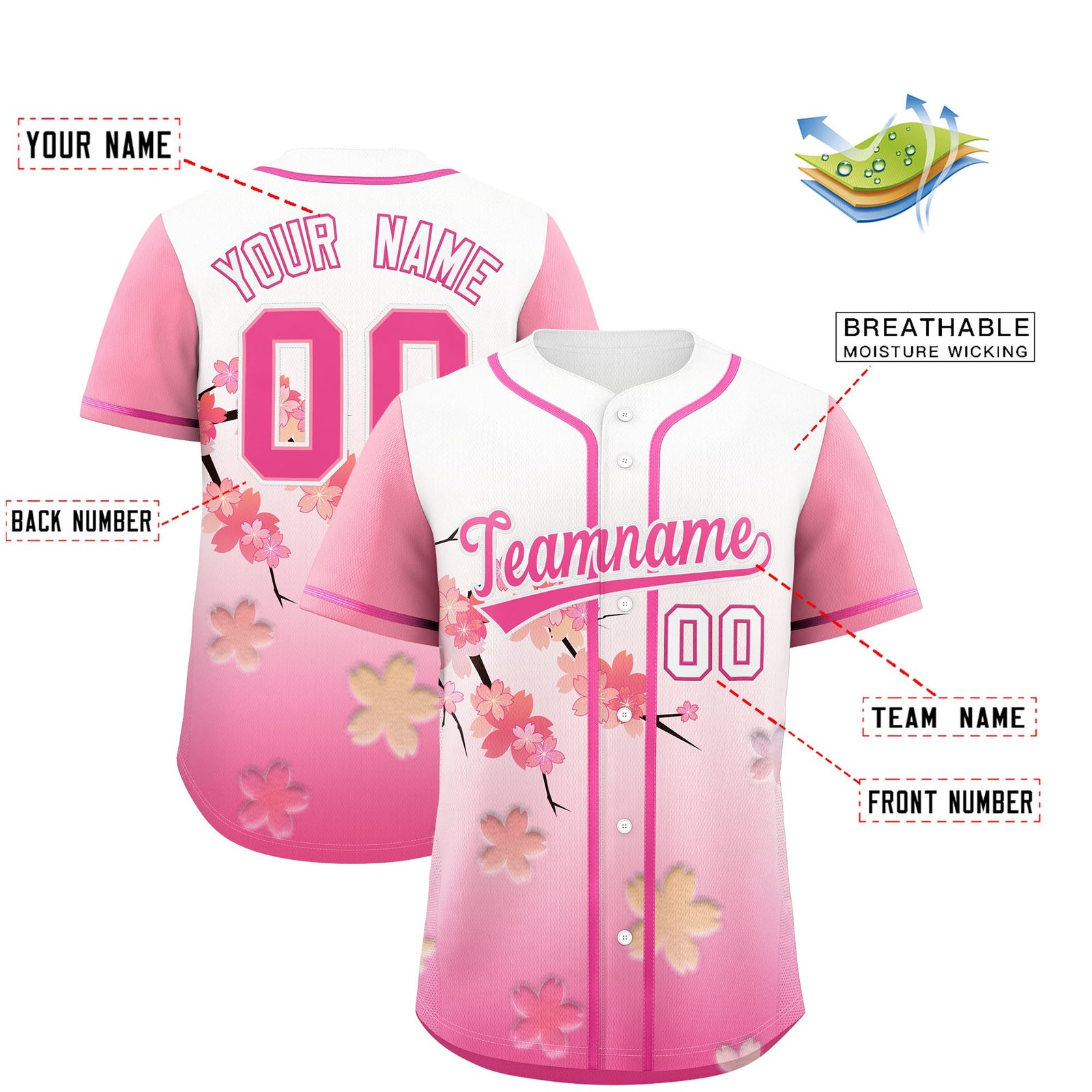 Custom White Pink Gradient Fashion Elastic Baseball Jersey| KXKSHOP