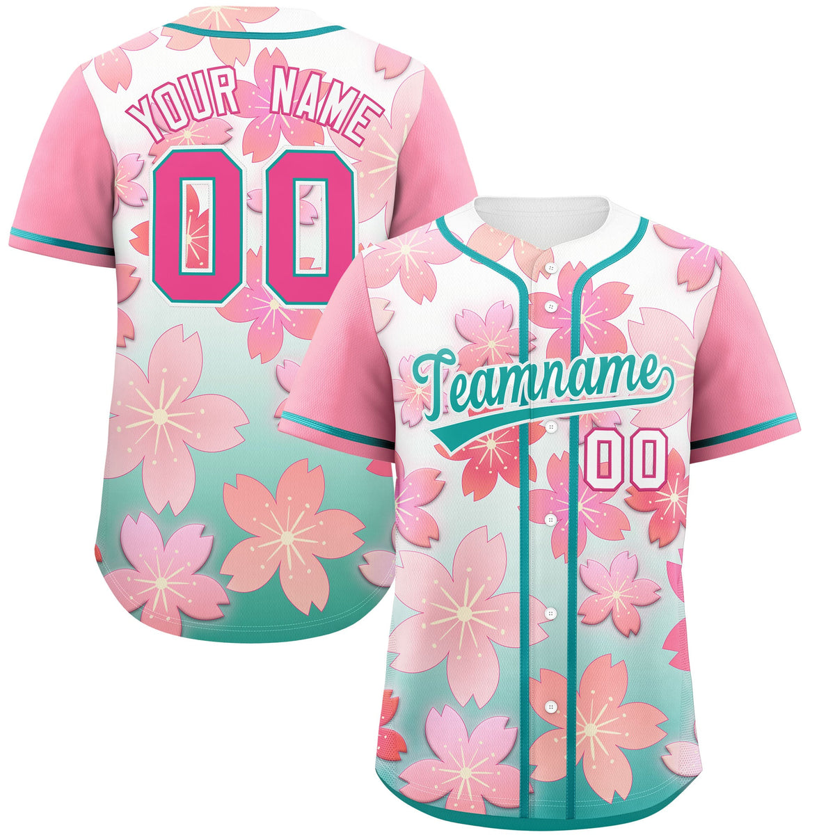 Custom Aqua Pink Gradient Fashion Elastic Baseball Jersey| KXKSHOP