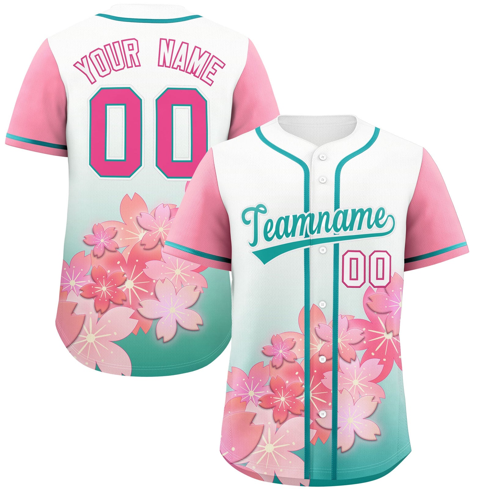 Custom Aqua Pink Gradient Fashion Elastic Baseball Jersey| KXKSHOP