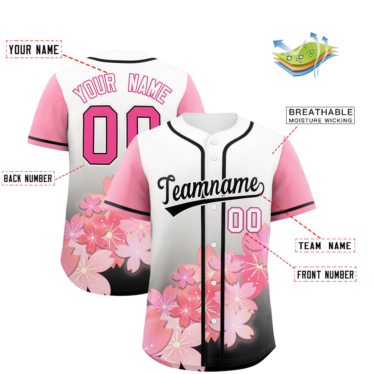 Custom Black Pink Gradient Fashion Elastic Baseball Jersey| KXKSHOP