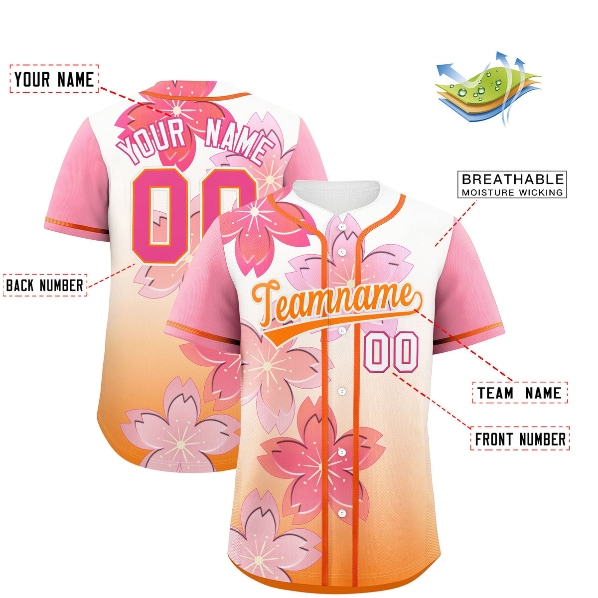 Custom Gold Orange Pink Gradient Fashion Elastic Baseball Jersey| KXKSHOP