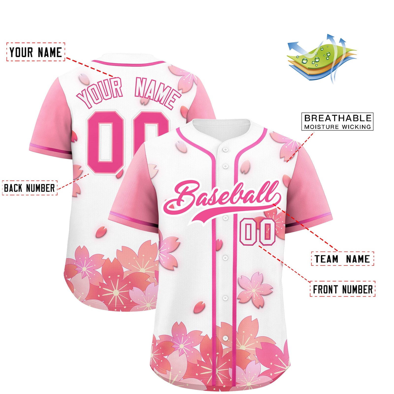 Custom White Pink Gradient Fashion Elastic Baseball Jersey| KXKSHOP