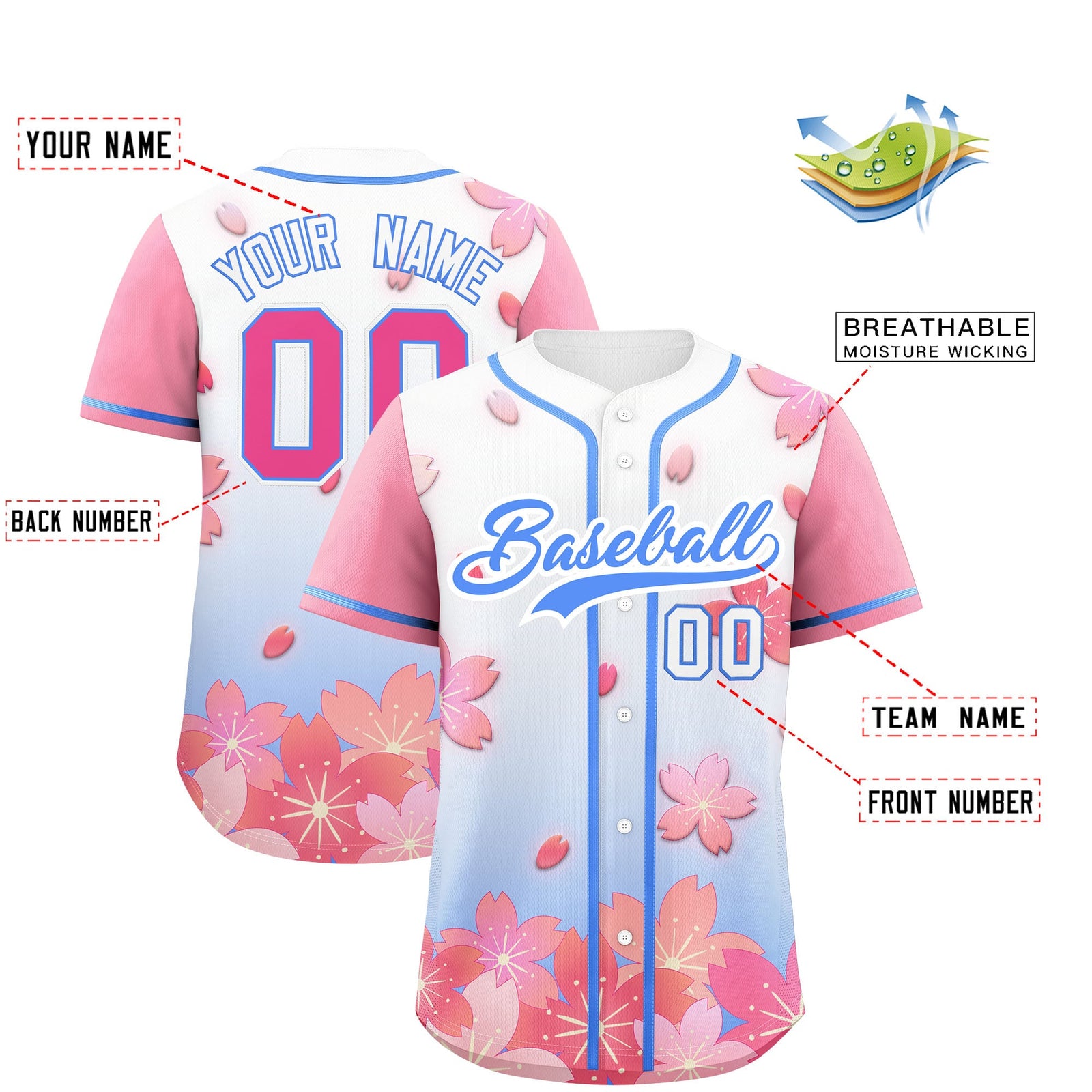 Custom Blue Pink Gradient Fashion Elastic Baseball Jersey| KXKSHOP