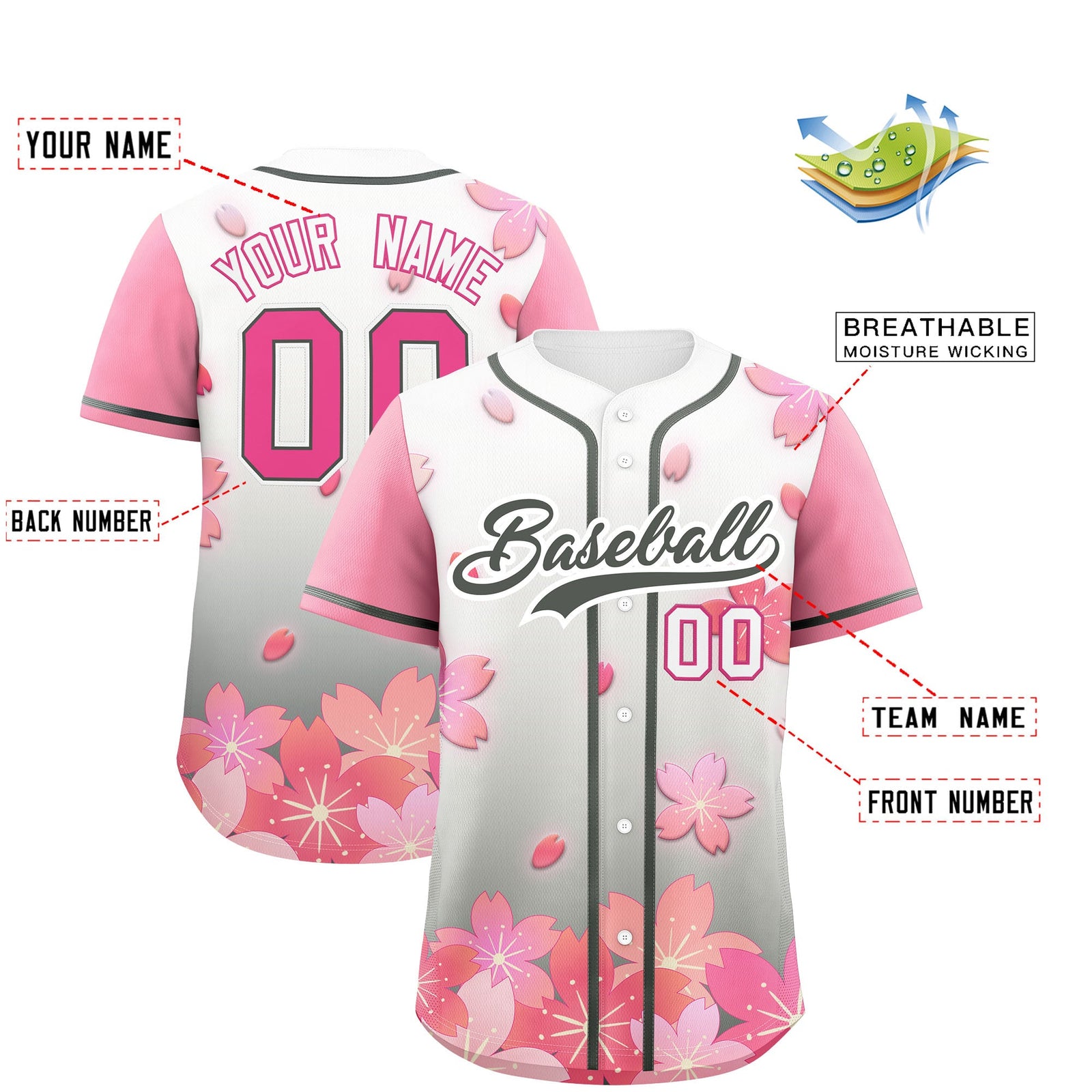 Custom Gray Pink Gradient Fashion Elastic Baseball Jersey| KXKSHOP
