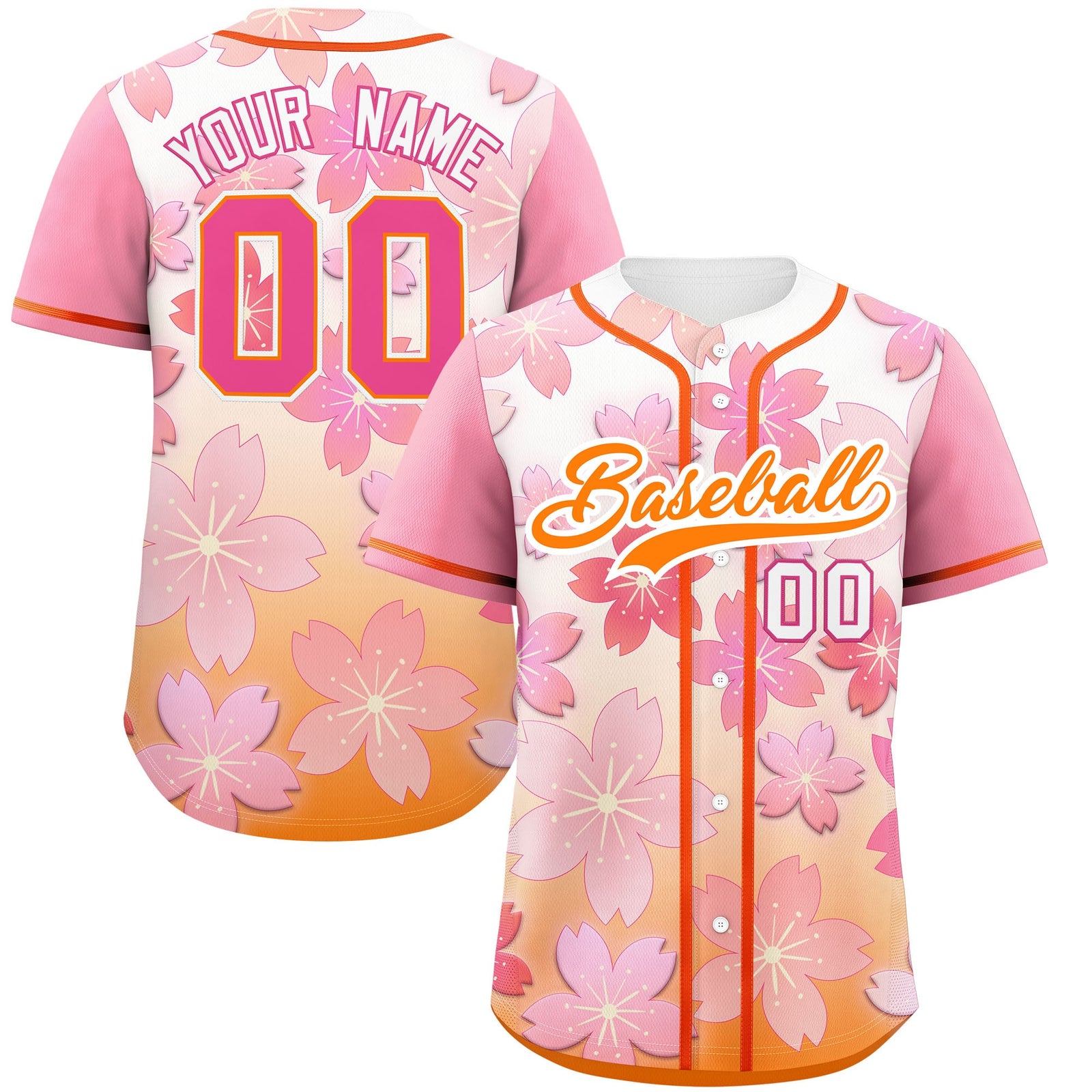 Custom Gold Orange Pink Gradient Fashion Elastic Baseball Jersey| KXKSHOP