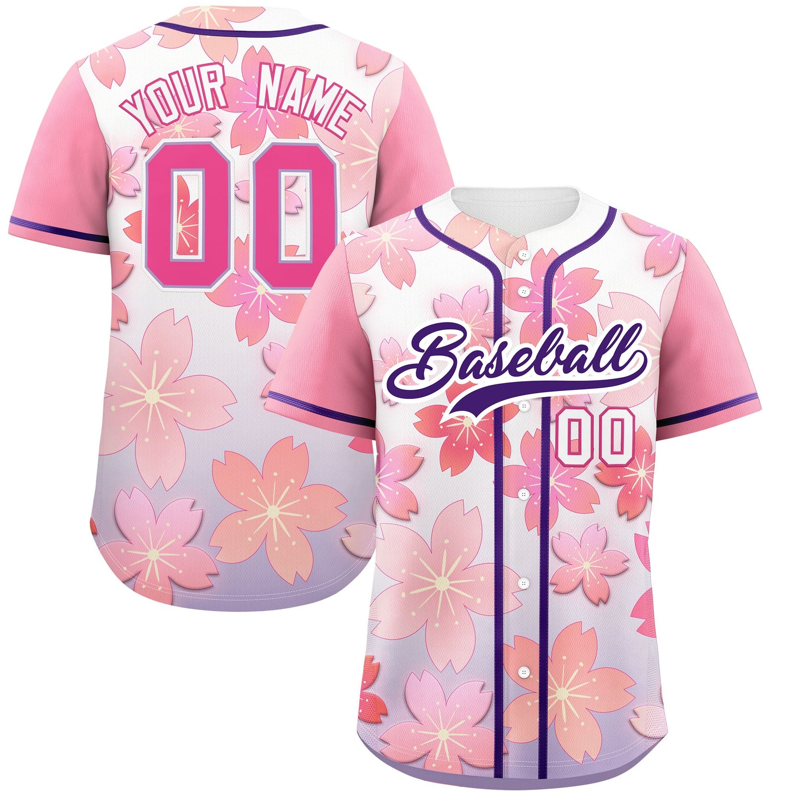 Custom Light Purple Pink Gradient Fashion Elastic Baseball Jersey| KXKSHOP