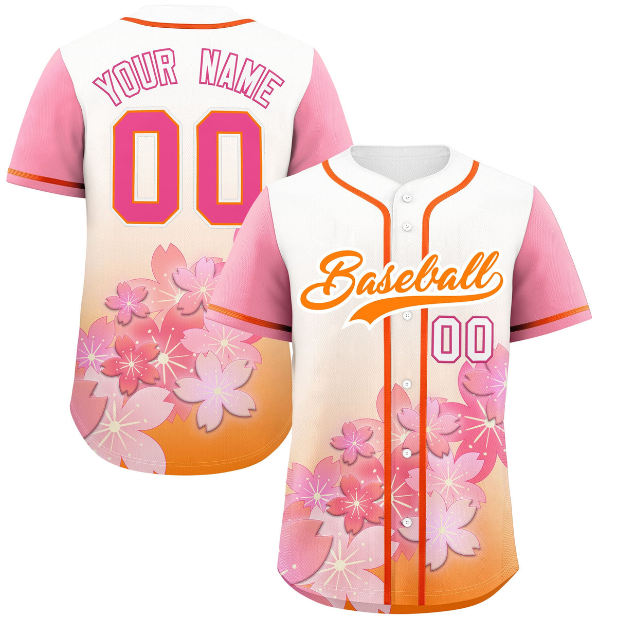 Custom Gold Orange Pink Gradient Fashion Elastic Baseball Jersey| KXKSHOP