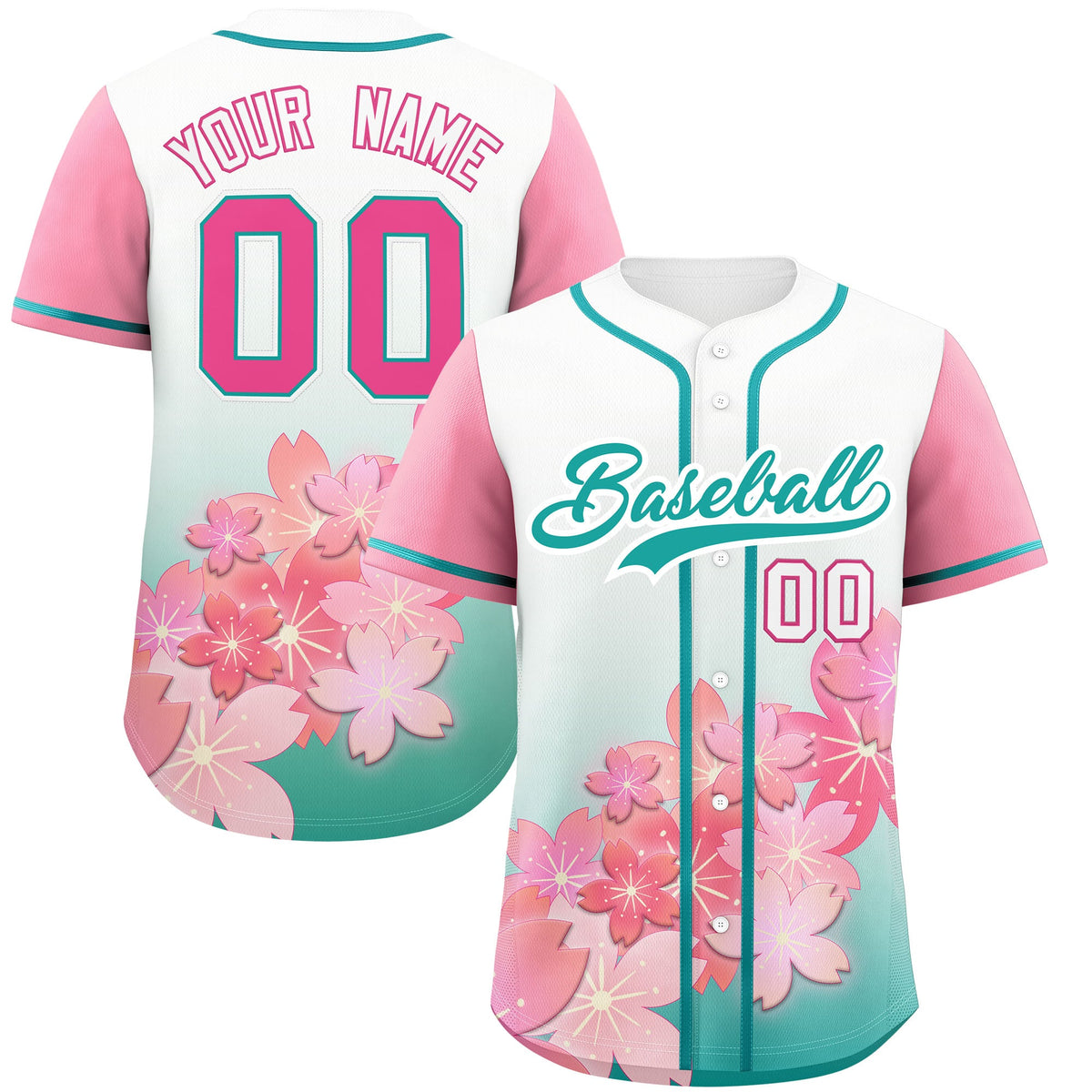 Custom Aqua Pink Gradient Fashion Elastic Baseball Jersey| KXKSHOP