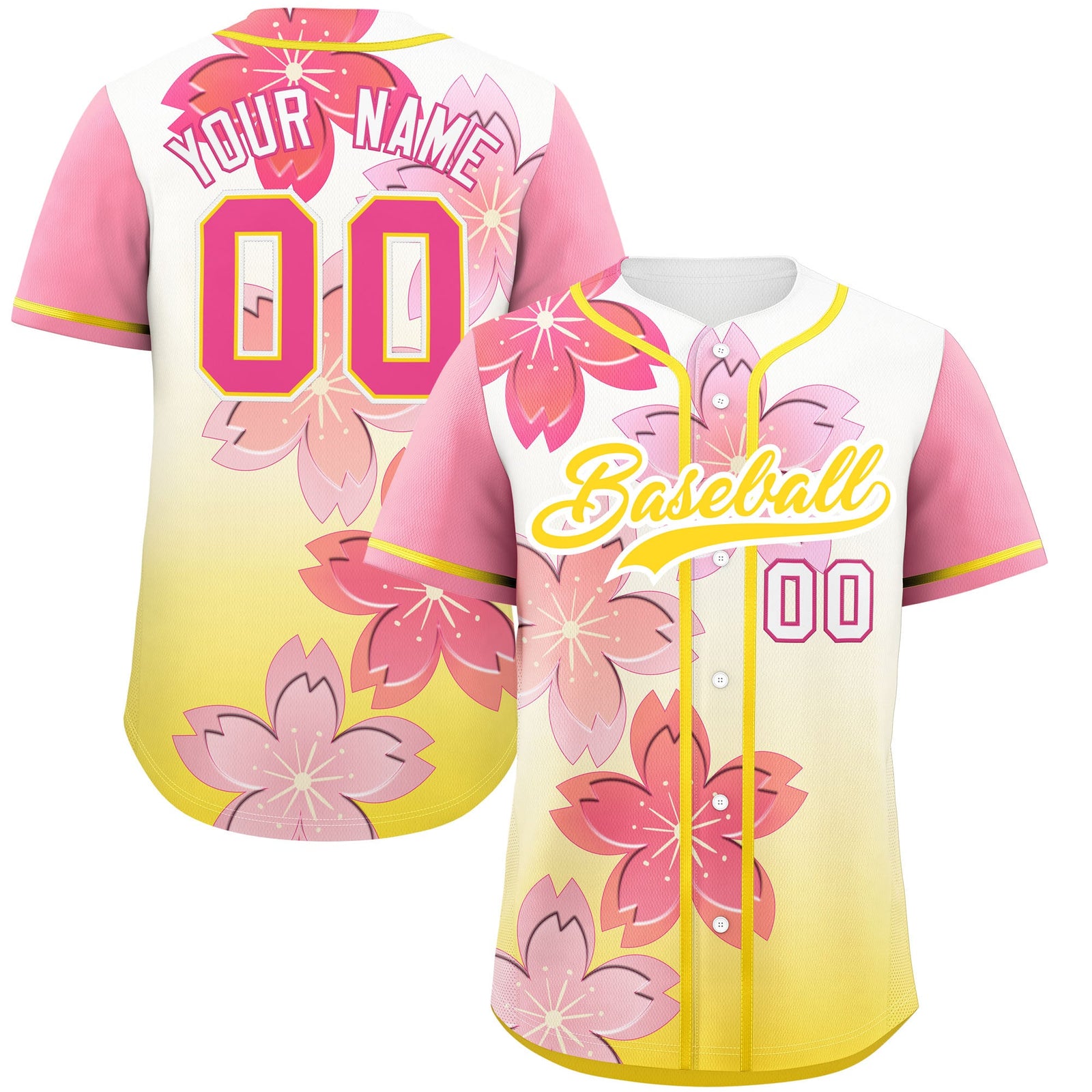 Custom Gold Pink Gradient Fashion Elastic Baseball Jersey| KXKSHOP