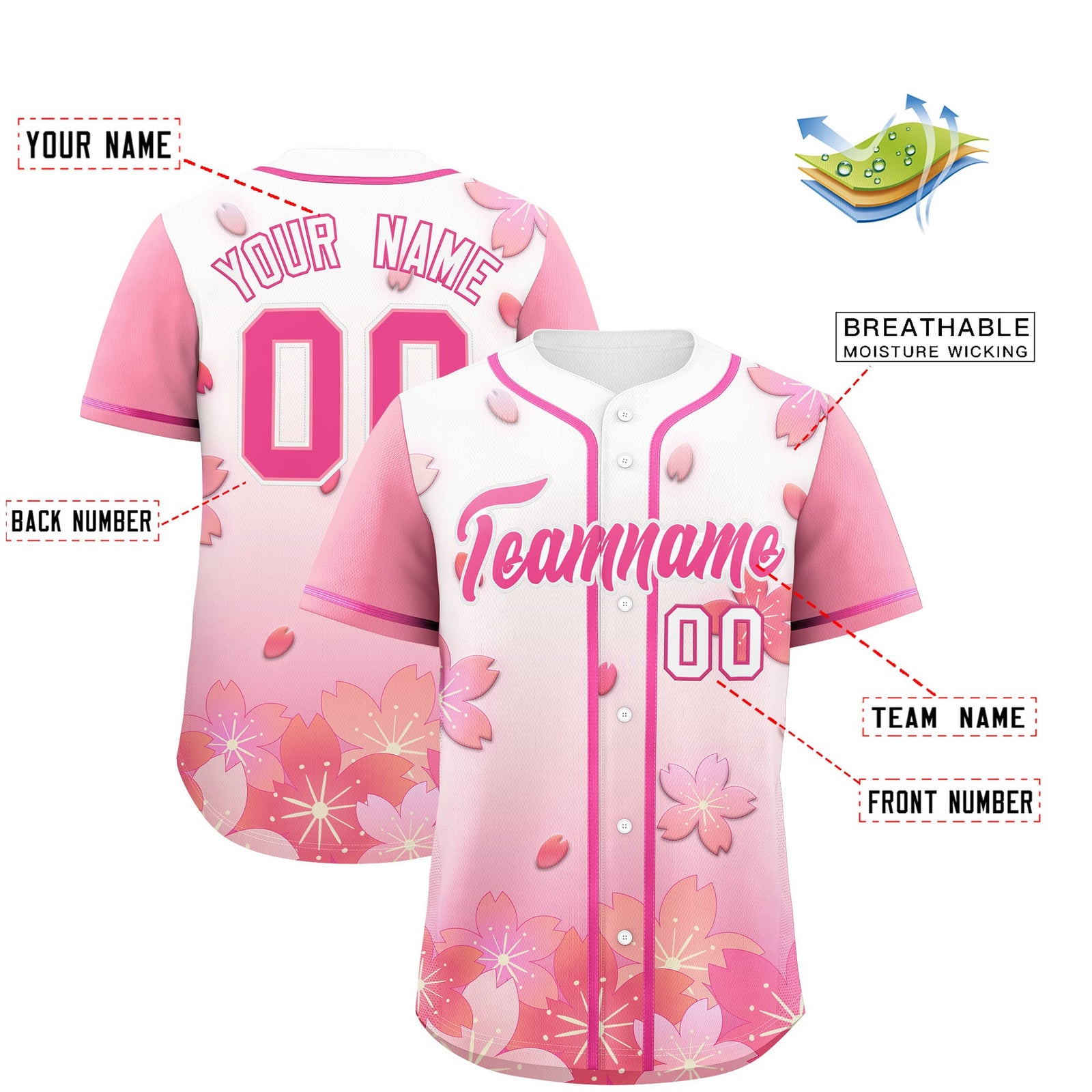 Custom White Pink Gradient Fashion Elastic Baseball Jersey| KXKSHOP