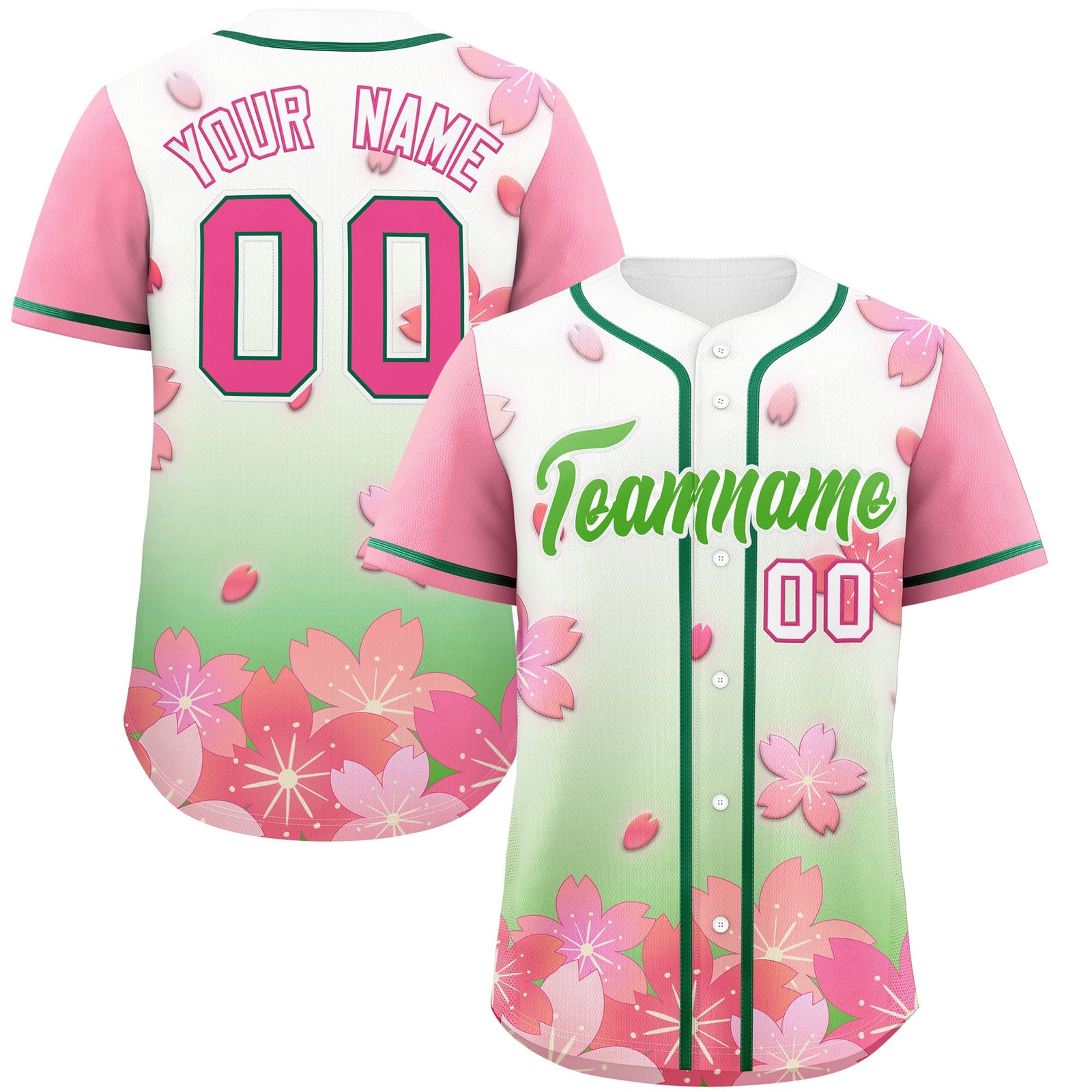 Custom Light Green Pink Gradient Fashion Elastic Baseball Jersey| KXKSHOP