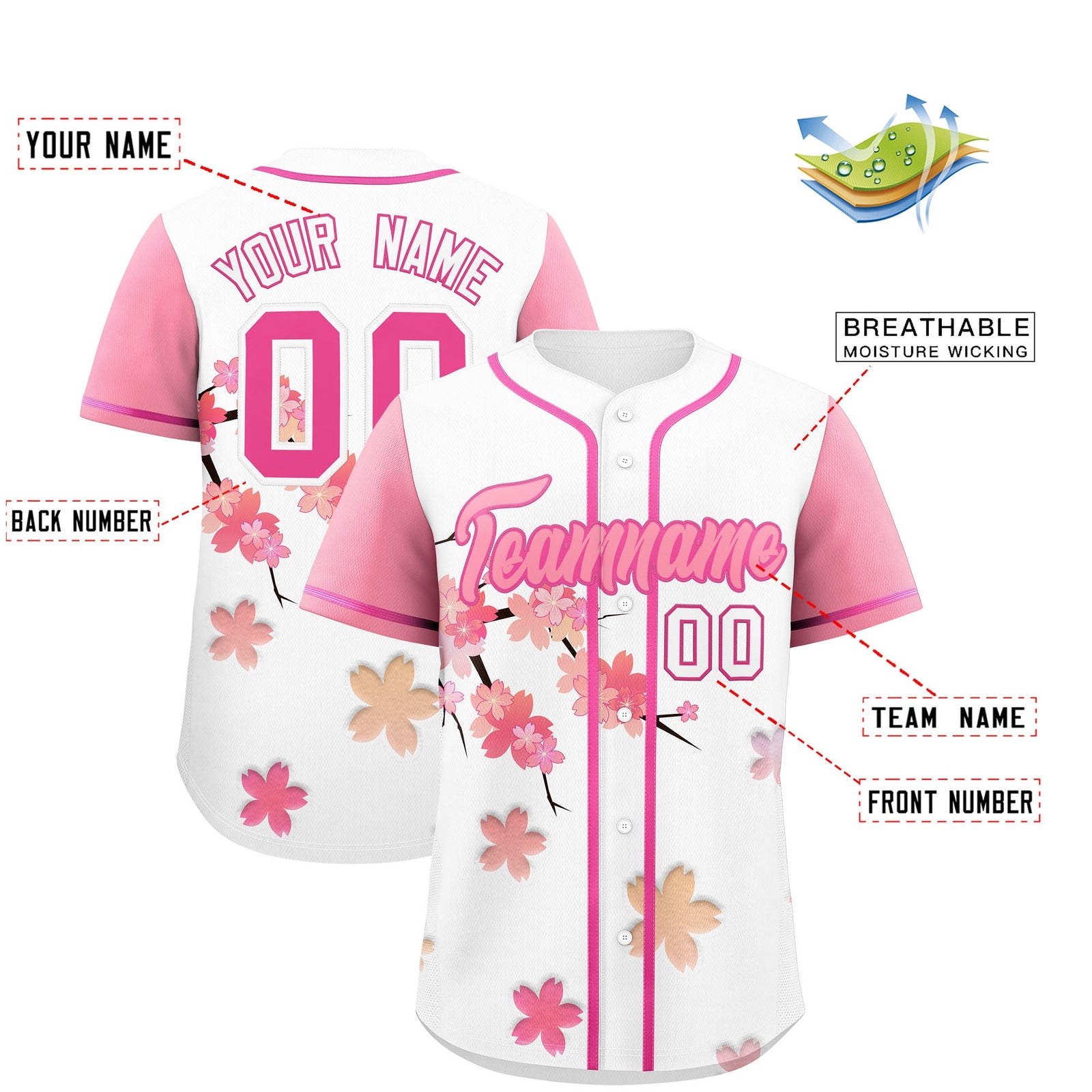 Custom White pink Gradient Fashion Elastic Baseball Jersey| KXKSHOP