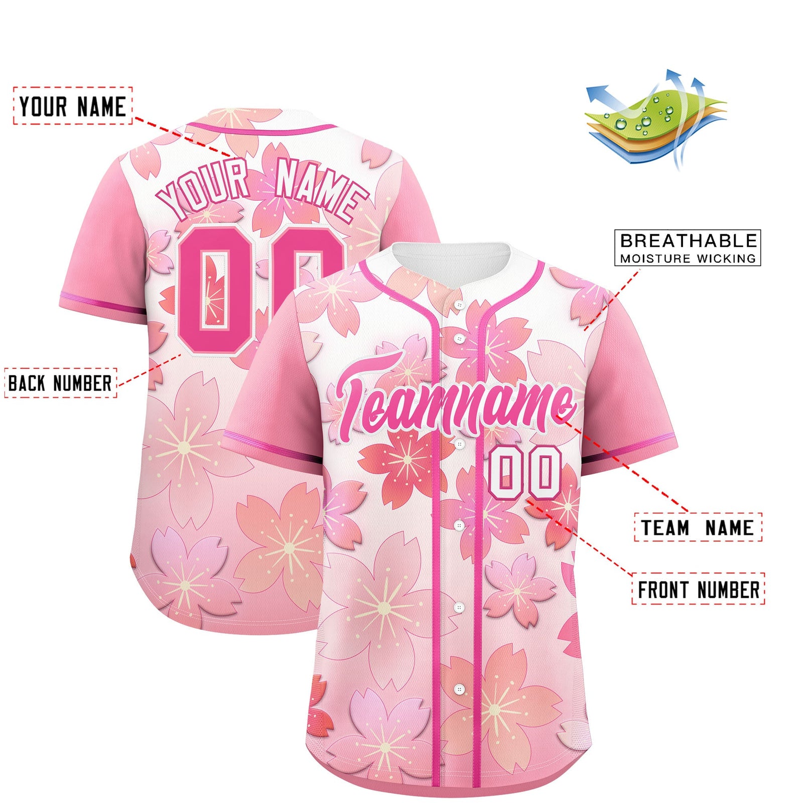 Custom Pink Gradient Fashion Elastic Baseball Jersey| KXKSHOP