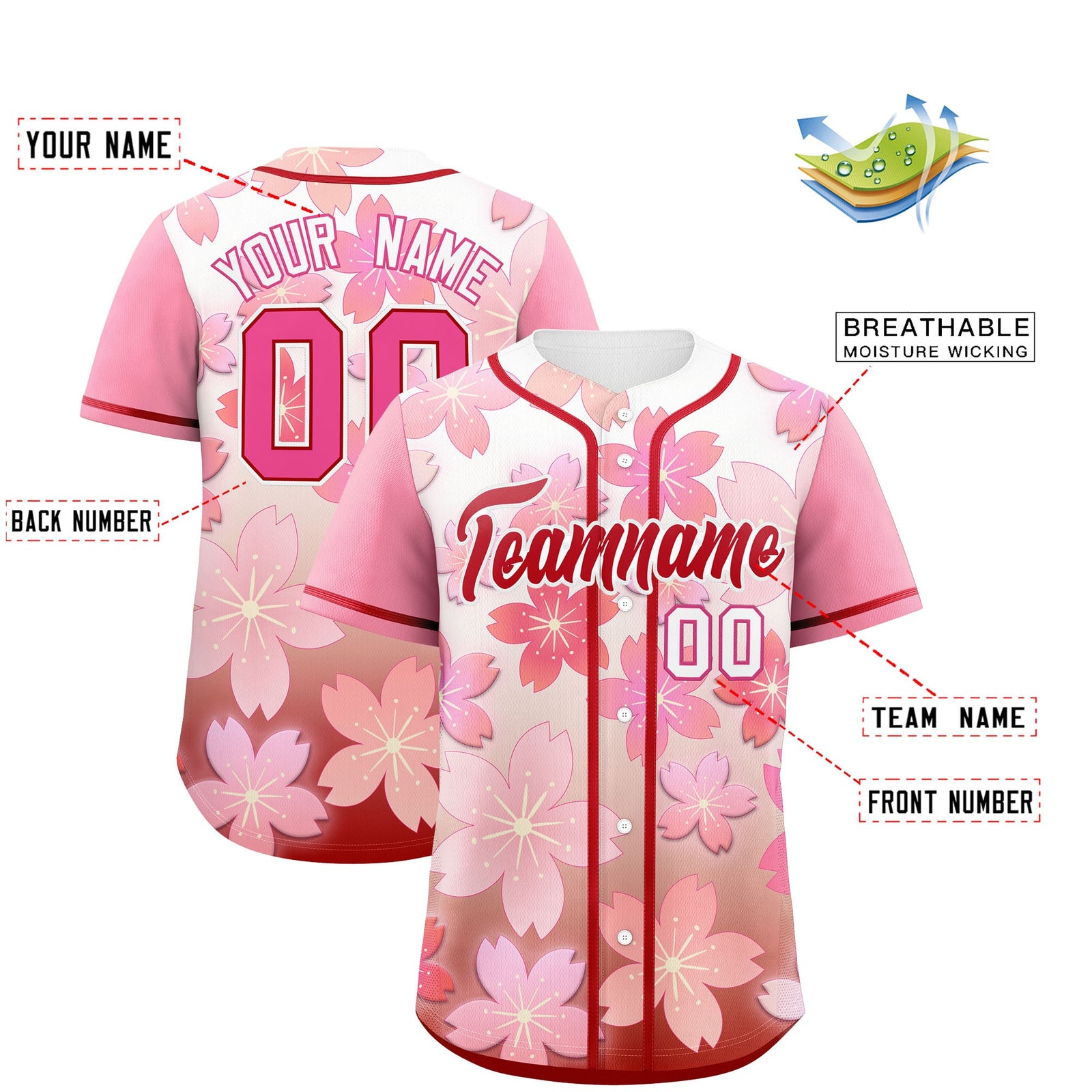 Custom Pink Red Gradient Fashion Elastic Baseball Jersey| KXKSHOP
