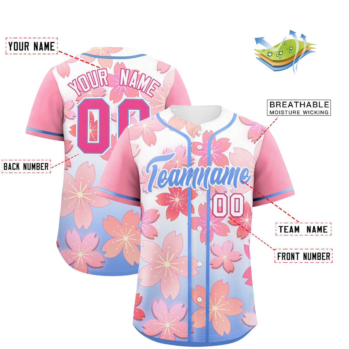 Custom Pink Powder Blue Gradient Fashion Elastic Baseball Jersey| KXKSHOP