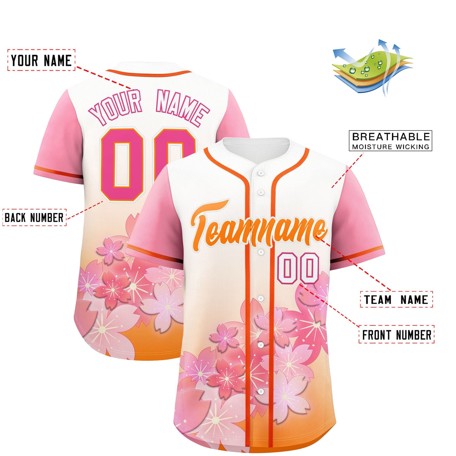 Custom Gold Orange Pink Gradient Fashion Elastic Baseball Jersey| KXKSHOP