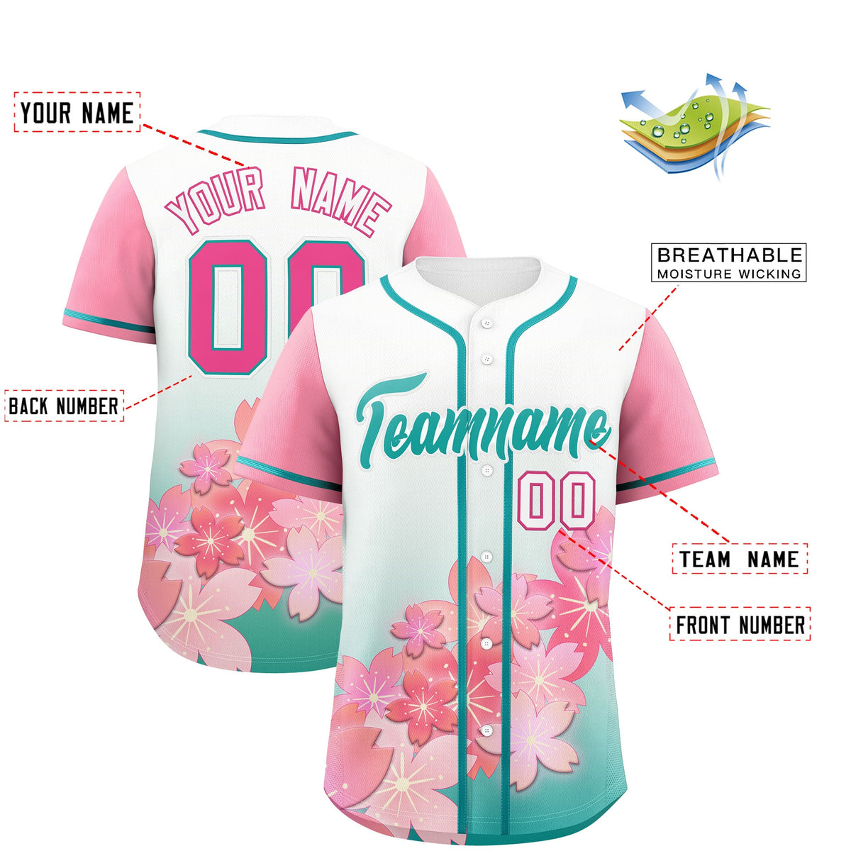 Custom Aqua Pink Gradient Fashion Elastic Baseball Jersey| KXKSHOP