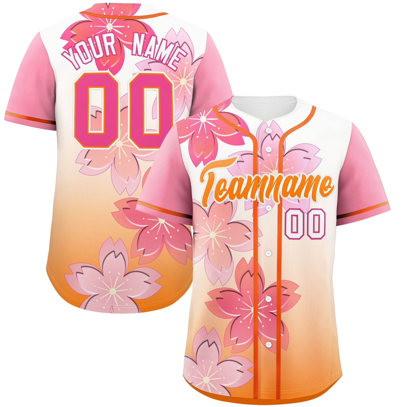 Custom Gold Orange Pink Gradient Fashion Elastic Baseball Jersey| KXKSHOP