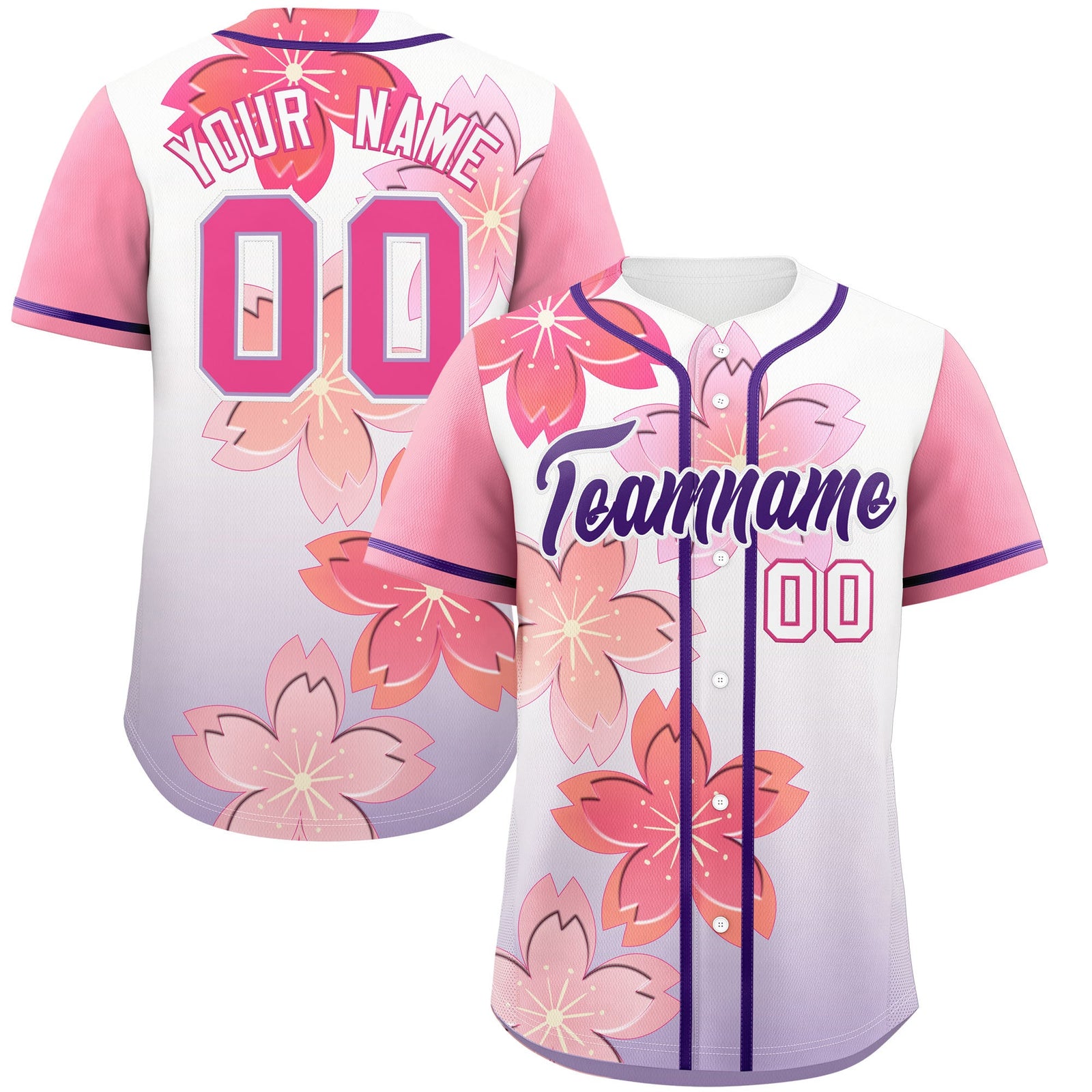Custom Purple Pink Gradient Fashion Elastic Baseball Jersey| KXKSHOP