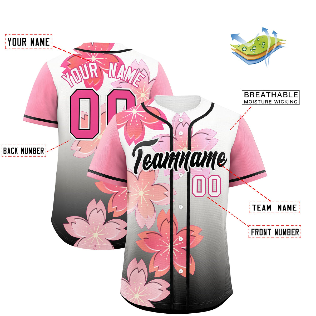 Custom Black Pink Gradient Fashion Elastic Baseball Jersey| KXKSHOP
