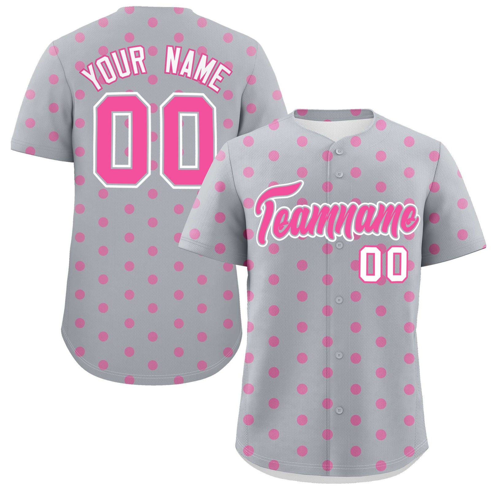 Custom Gray Pink Personalized Polka Dot Graffiti Pattern Authentic Baseball Jersey