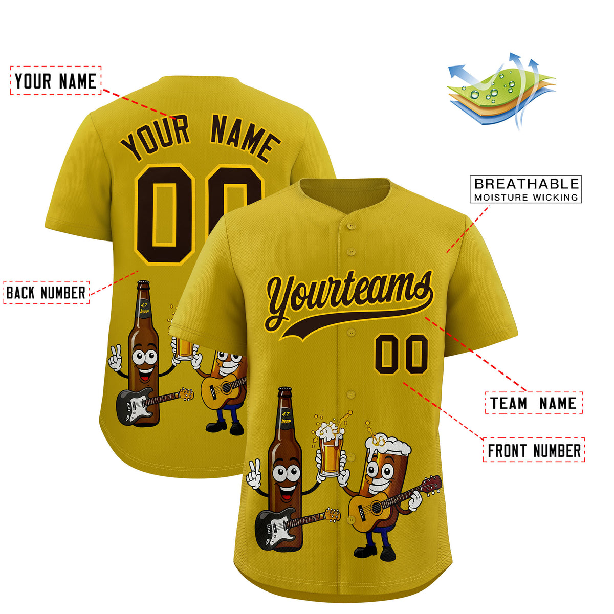 Custom Old Gold Personalized Team Shirts for Parties & Training | KXKSHOP