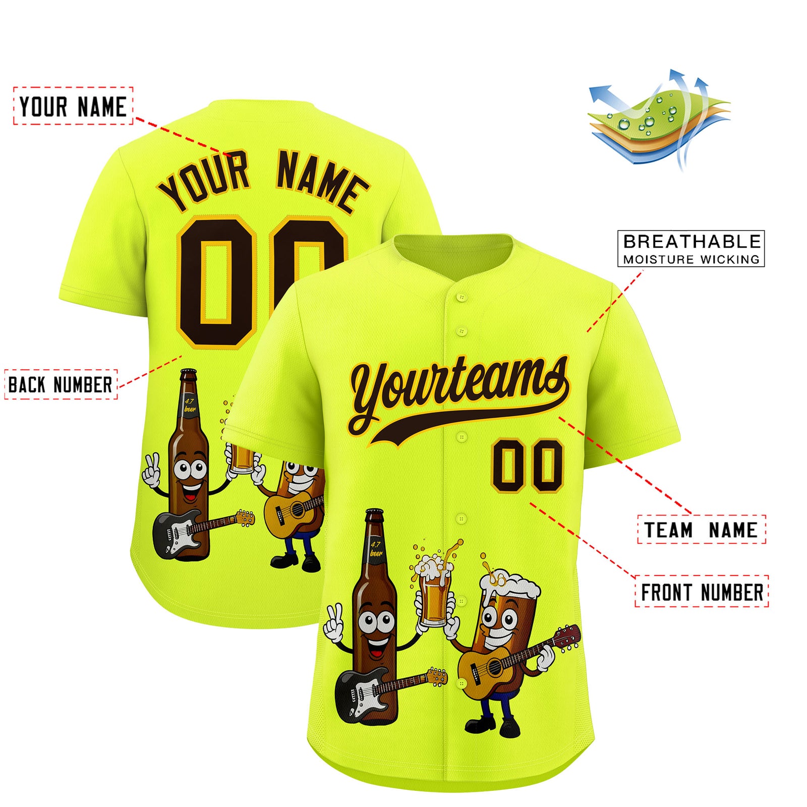 Custom Fluorescent Green Personalized Team Shirts for Parties & Training | KXKSHOP
