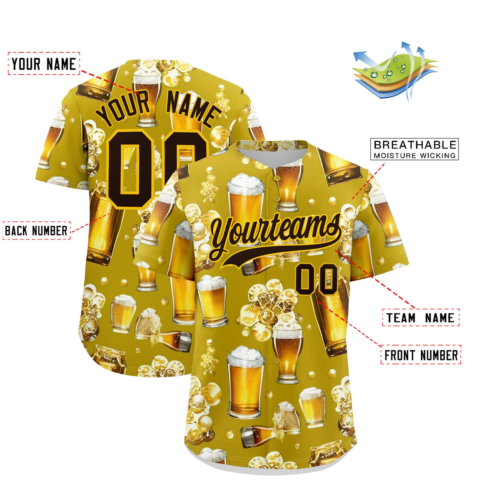 Custom Old Gold Personalized Team Shirts for Parties & Training | KXKSHOP