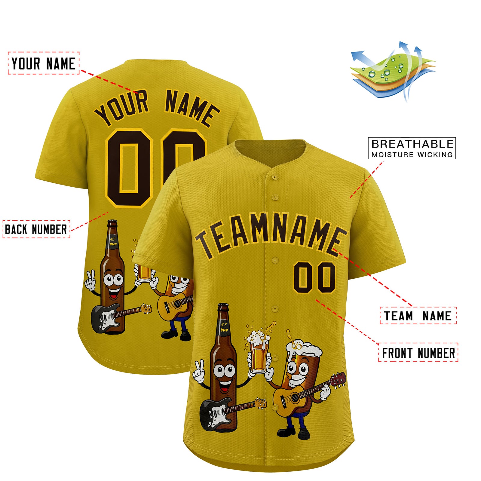 Custom Old Gold Personalized Team Shirts for Parties & Training | KXKSHOP