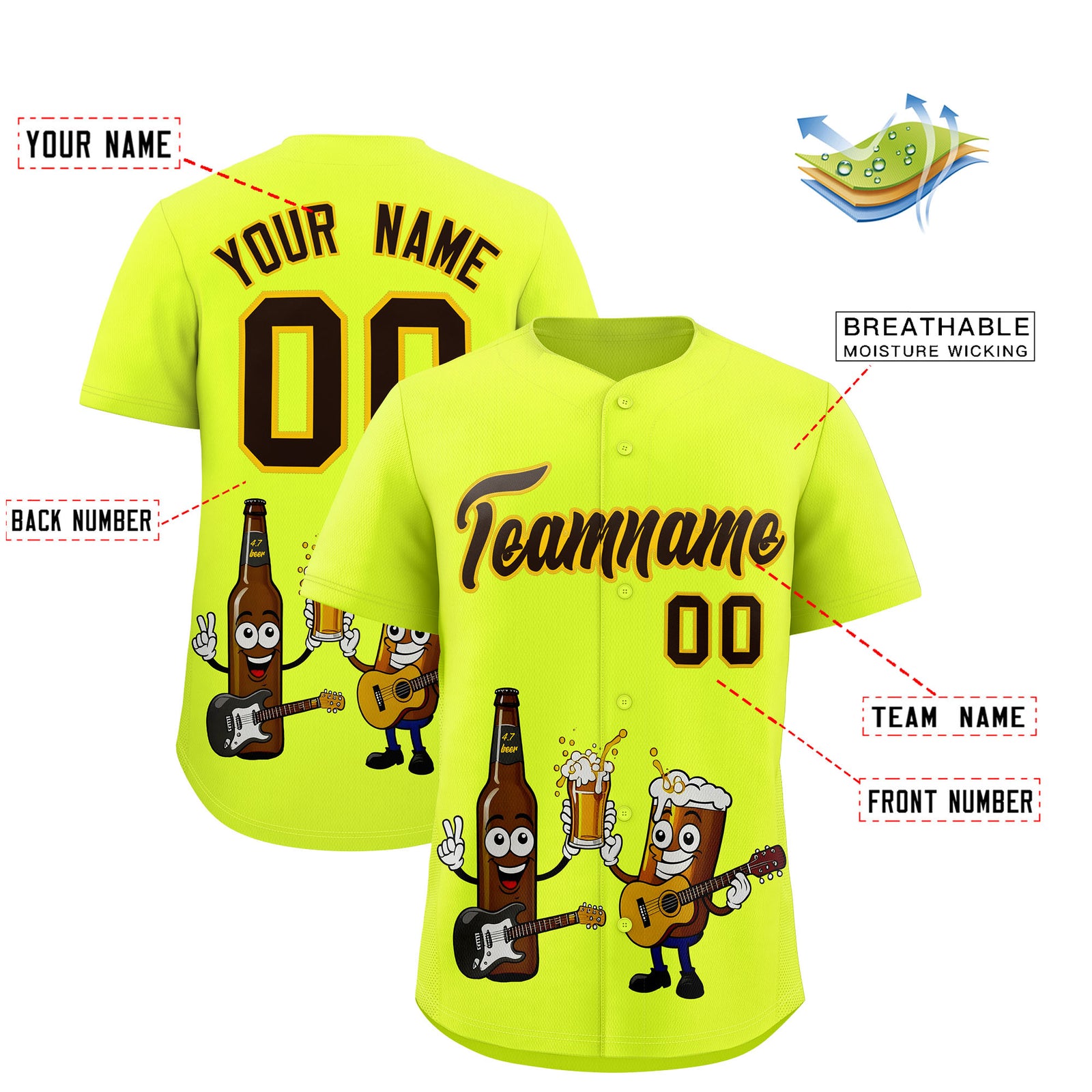 Custom Fluorescent Green Personalized Team Shirts for Parties & Training | KXKSHOP