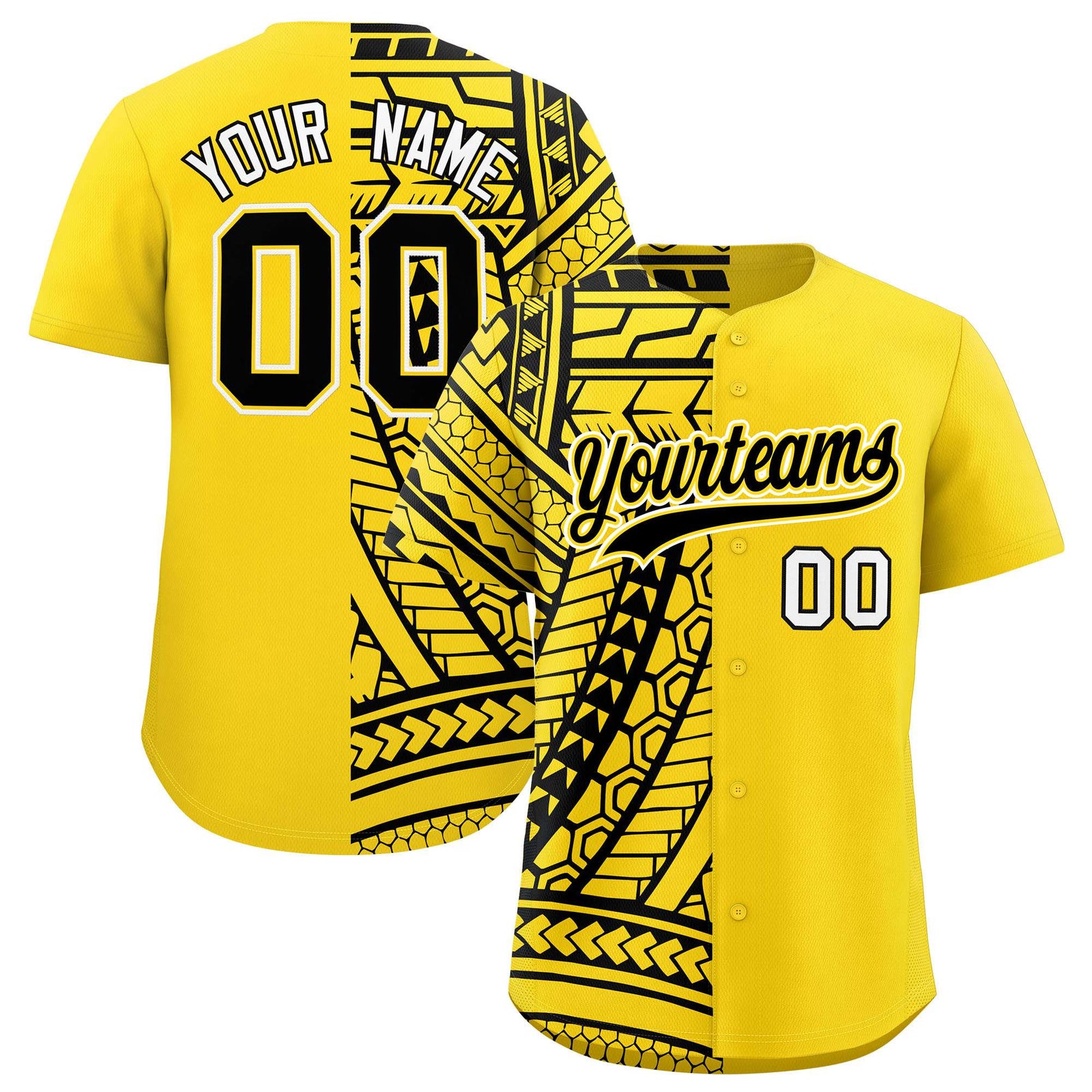 Custom Gold Black Split Fashion Tribal Pattern Authentic Baseball Jersey