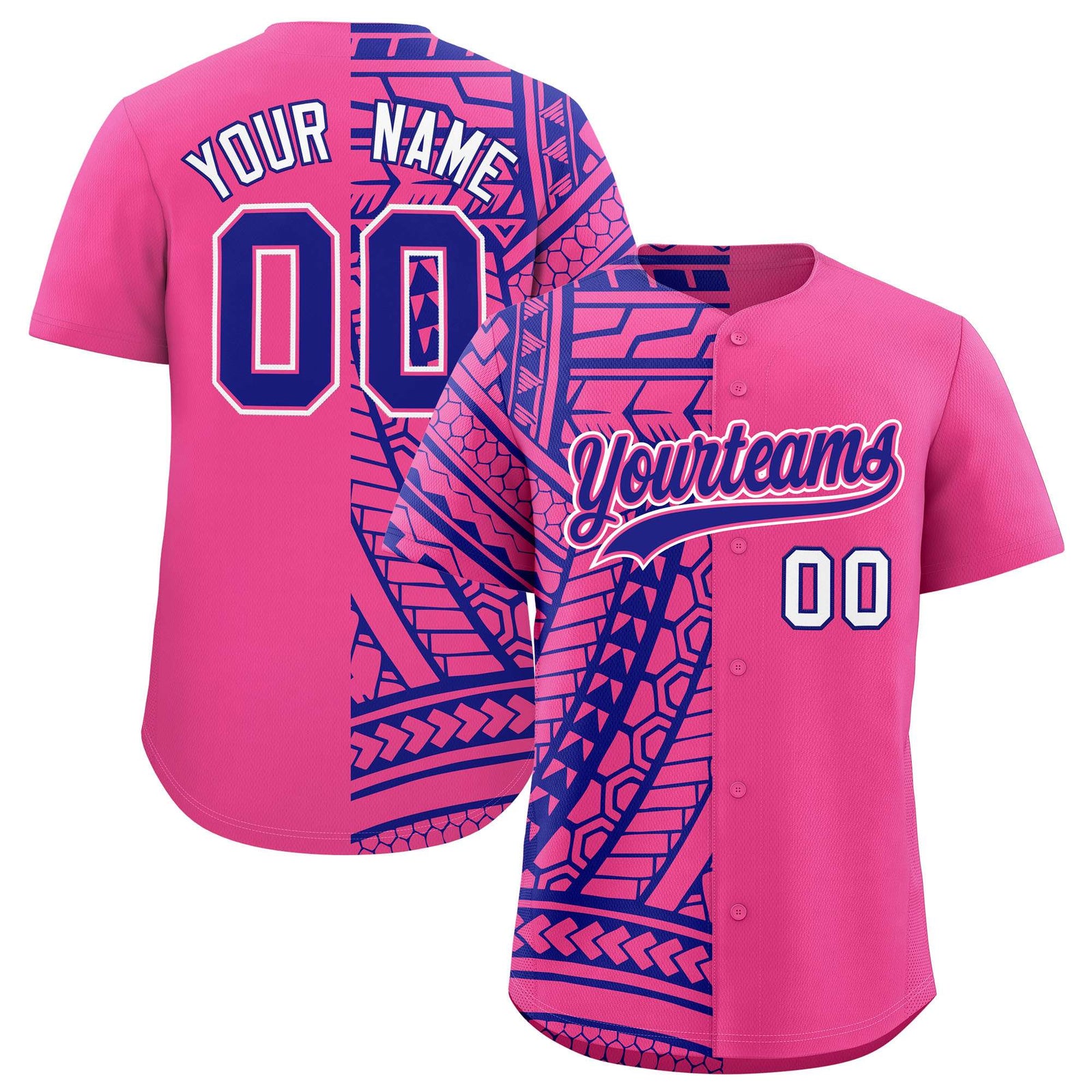 Custom Pink Royal Split Fashion Tribal Pattern Authentic Baseball Jersey