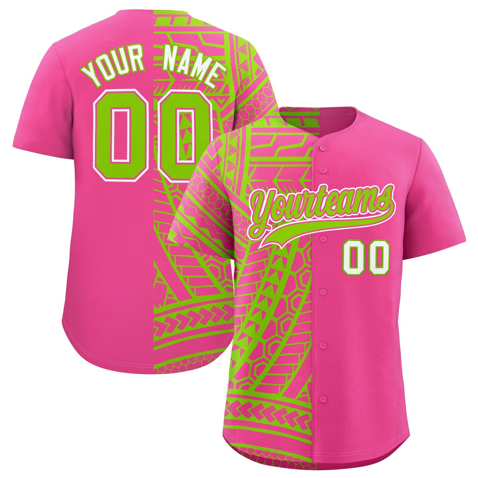 Custom Pink Neon Green Split Fashion Tribal Pattern Authentic Baseball Jersey