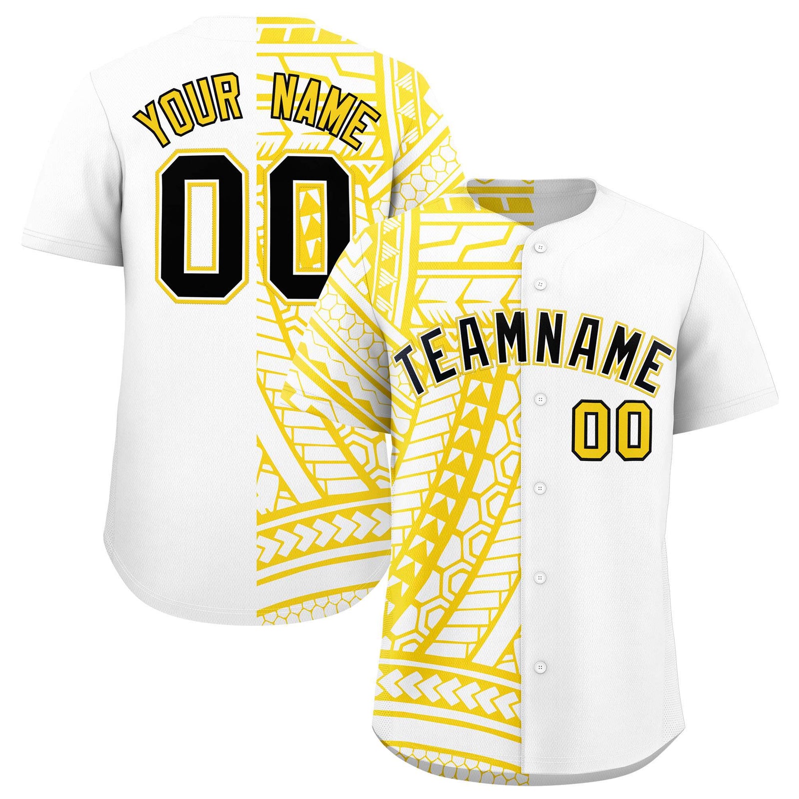 Custom White Gold Split Fashion Tribal Pattern Authentic Baseball Jersey