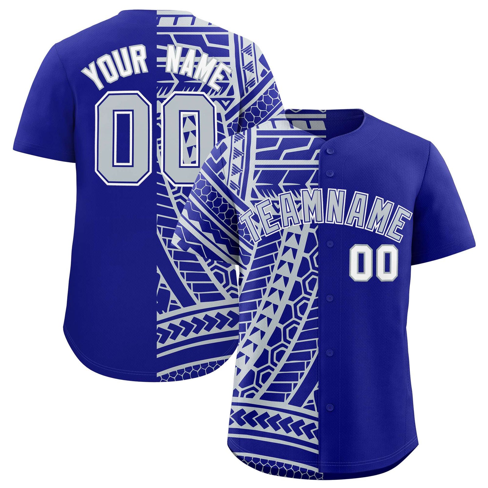 Custom Royal Silver Split Fashion Tribal Pattern Authentic Baseball Jersey