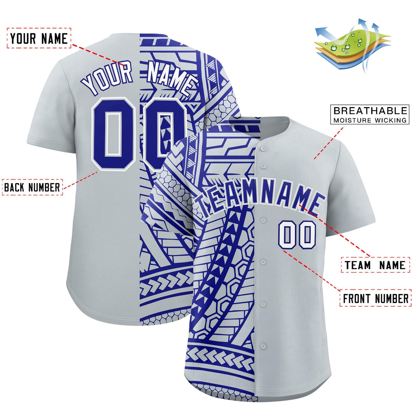 Custom Silver Royal Split Fashion Tribal Pattern Authentic Baseball Jersey