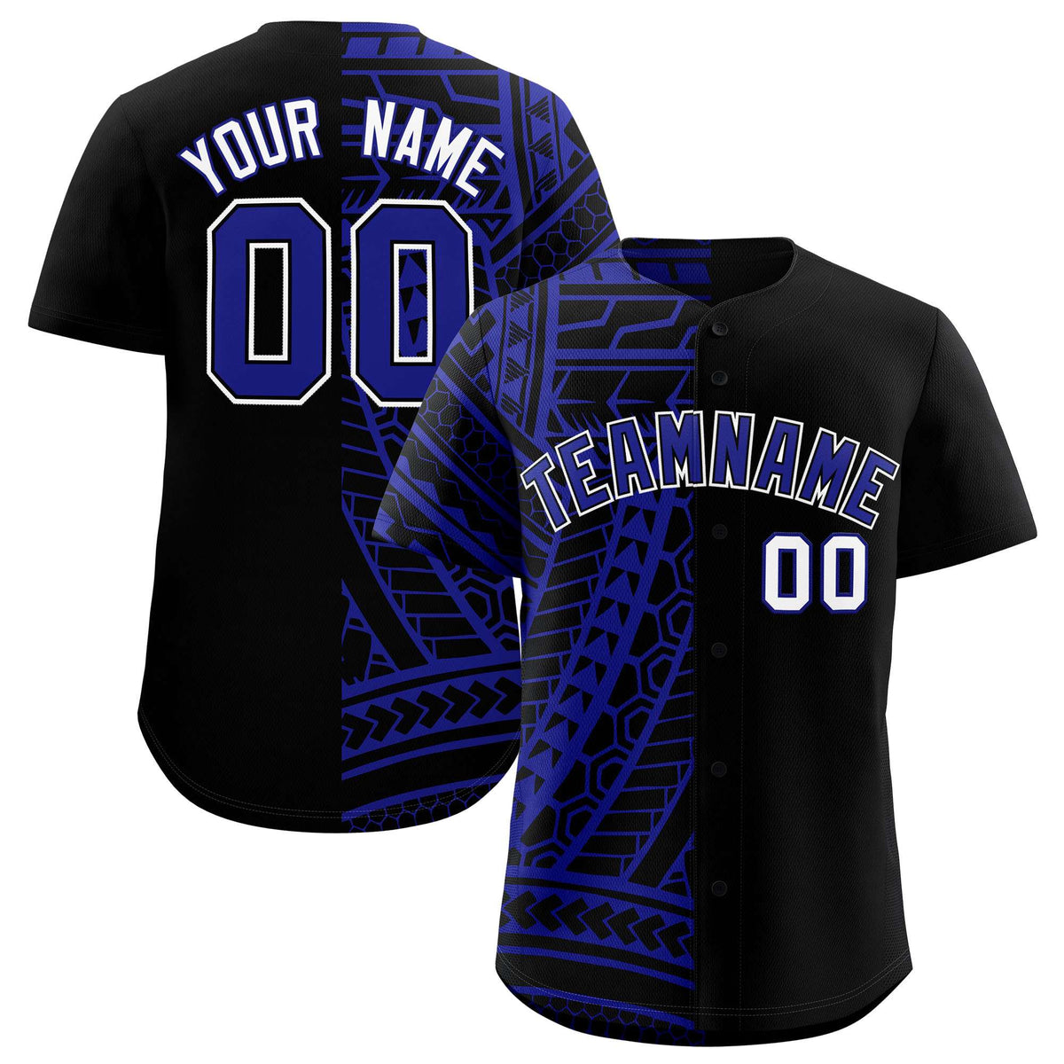 Custom Black Royal Split Fashion Tribal Pattern Authentic Baseball Jersey