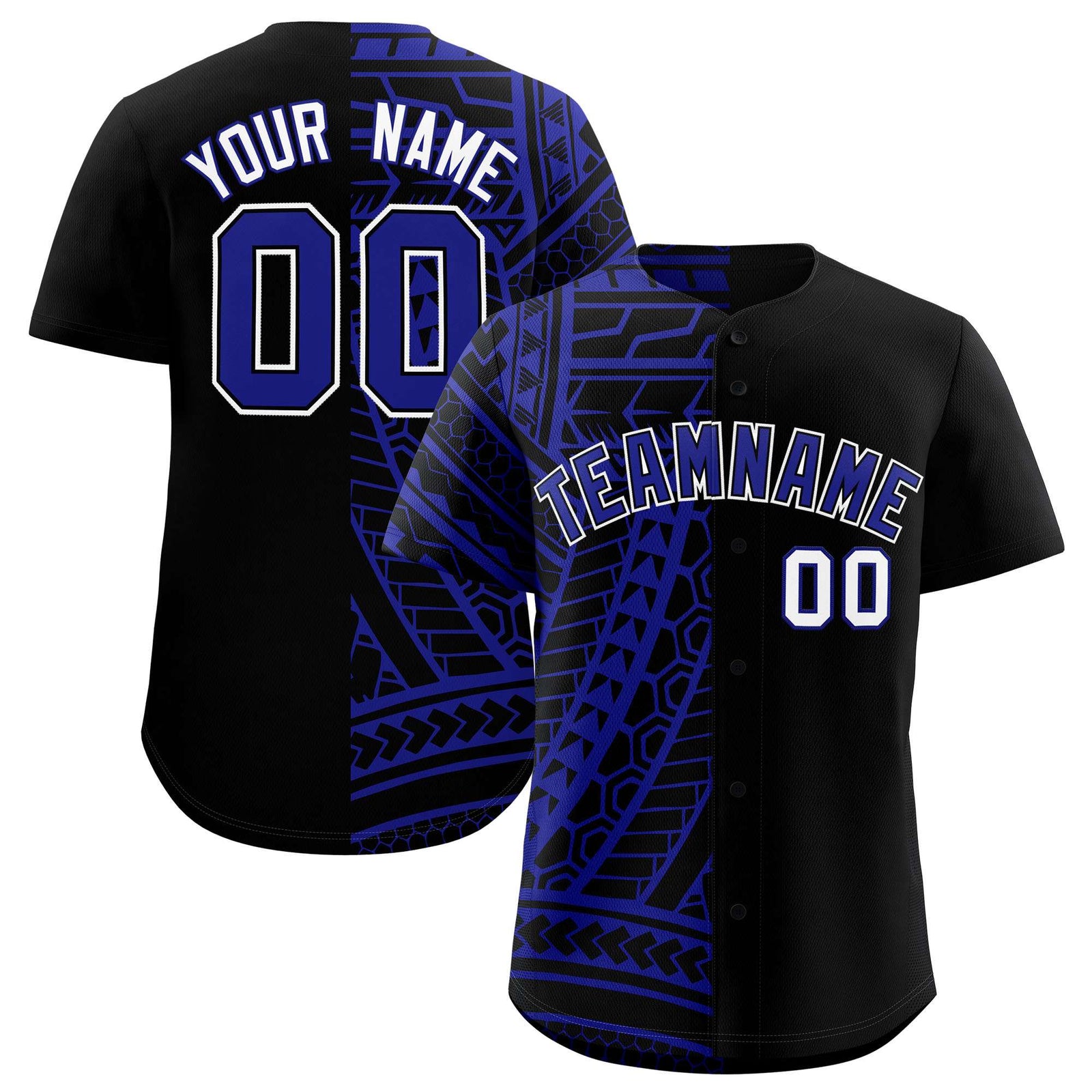 Custom Black Royal Split Fashion Tribal Pattern Authentic Baseball Jersey