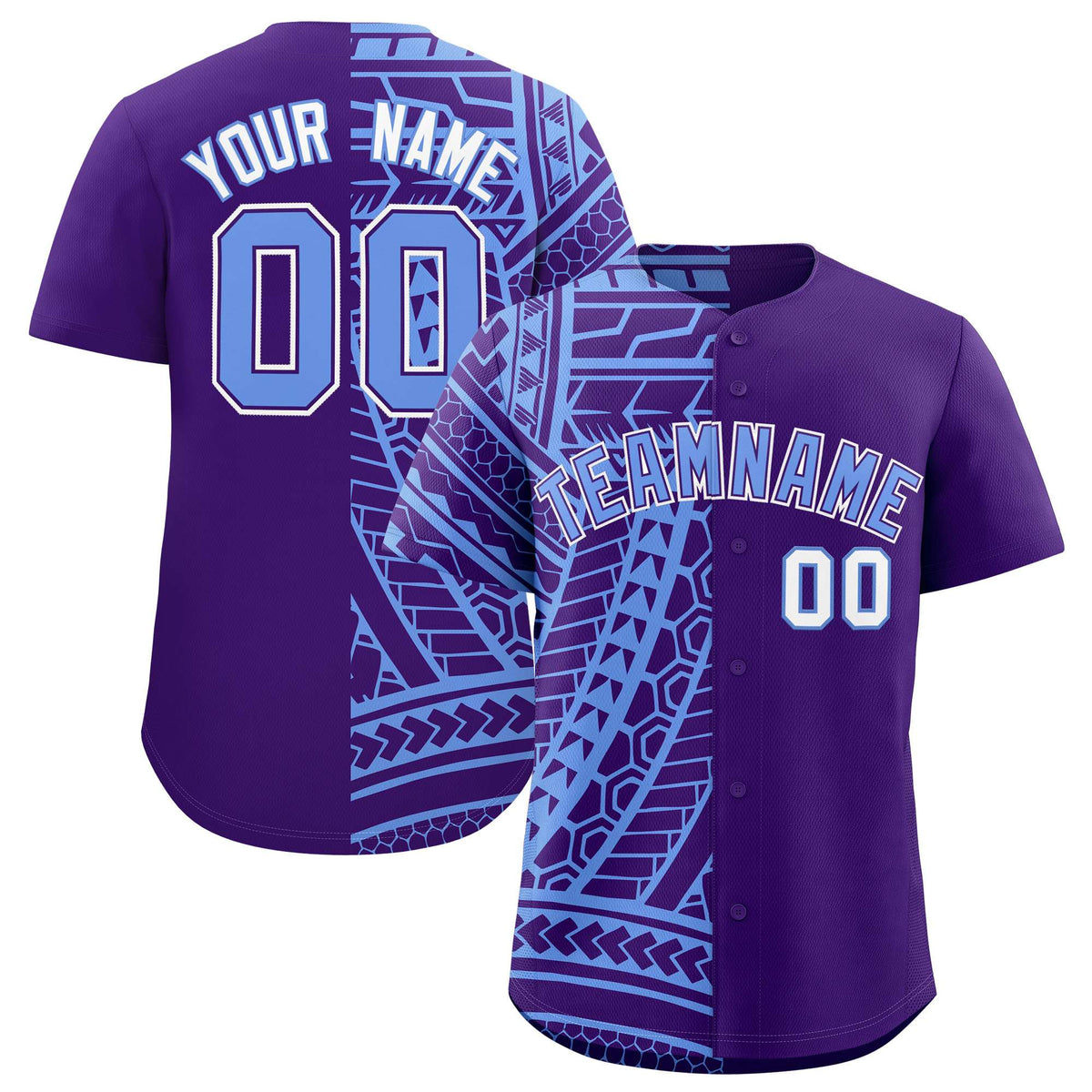 Custom Light Blue Purple Split Fashion Tribal Pattern Authentic Baseball Jersey