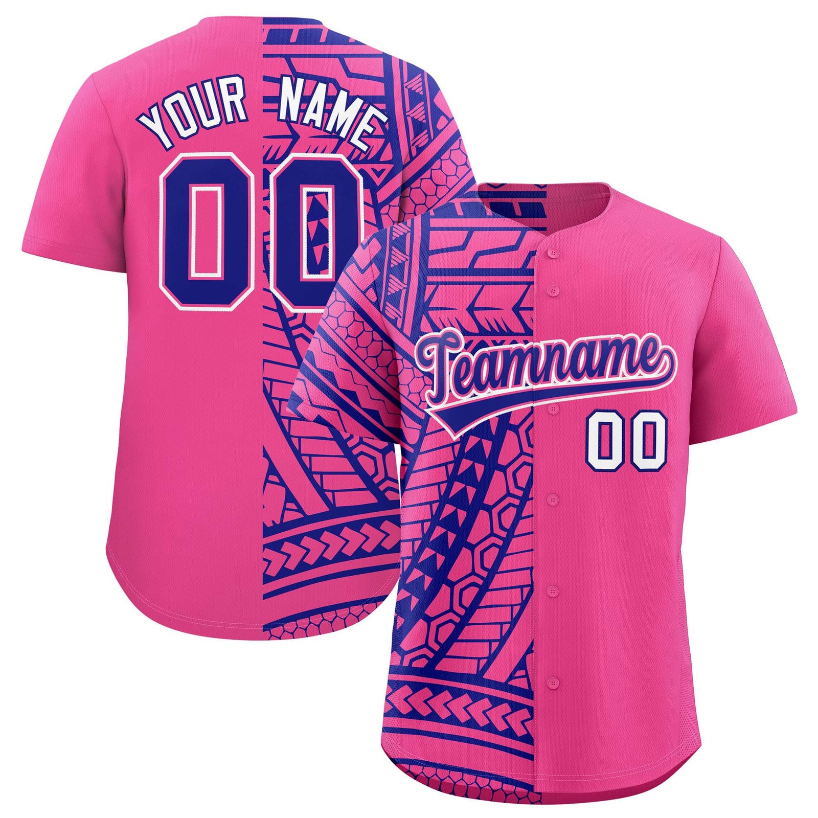 Custom Pink Royal Split Fashion Tribal Pattern Authentic Baseball Jersey