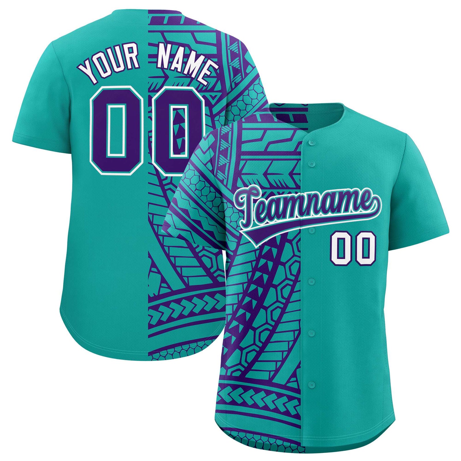 Custom Purple Aqua Split Fashion Tribal Pattern Authentic Baseball Jersey