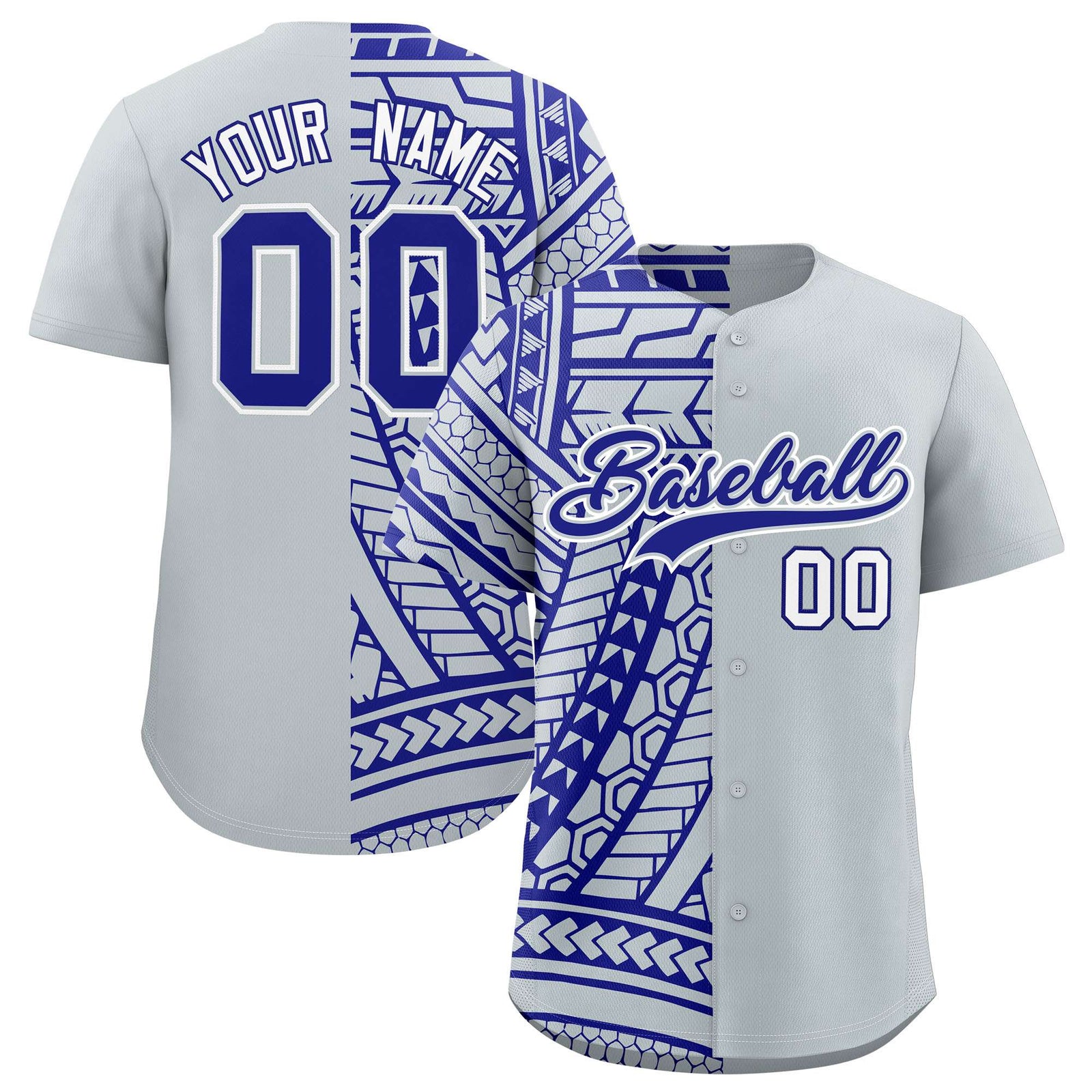 Custom Silver Royal Split Fashion Tribal Pattern Authentic Baseball Jersey