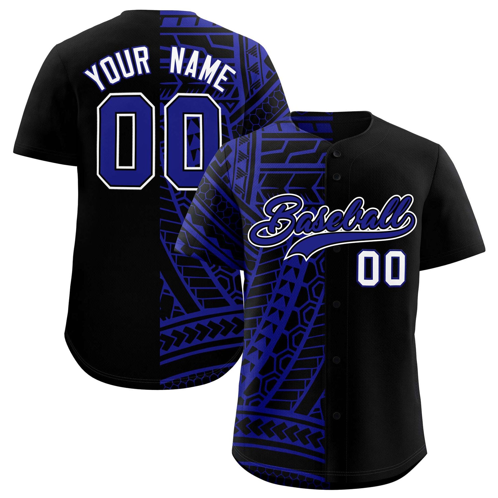 Custom Black Royal Split Fashion Tribal Pattern Authentic Baseball Jersey